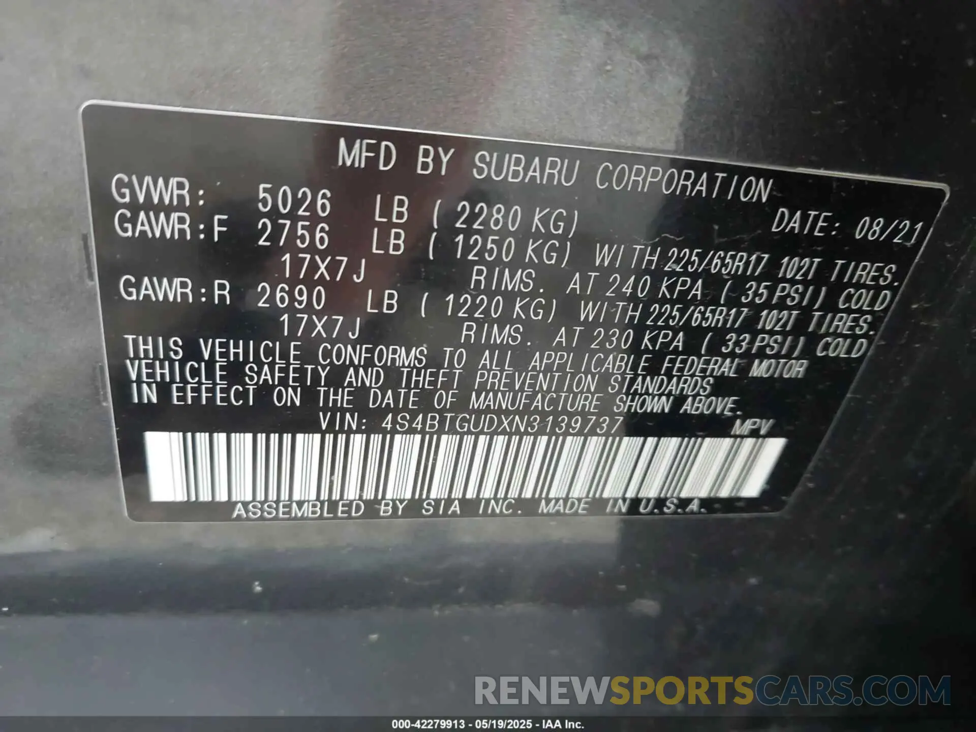 9 Photograph of a damaged car 4S4BTGUDXN3139737 SUBARU OUTBACK 2022