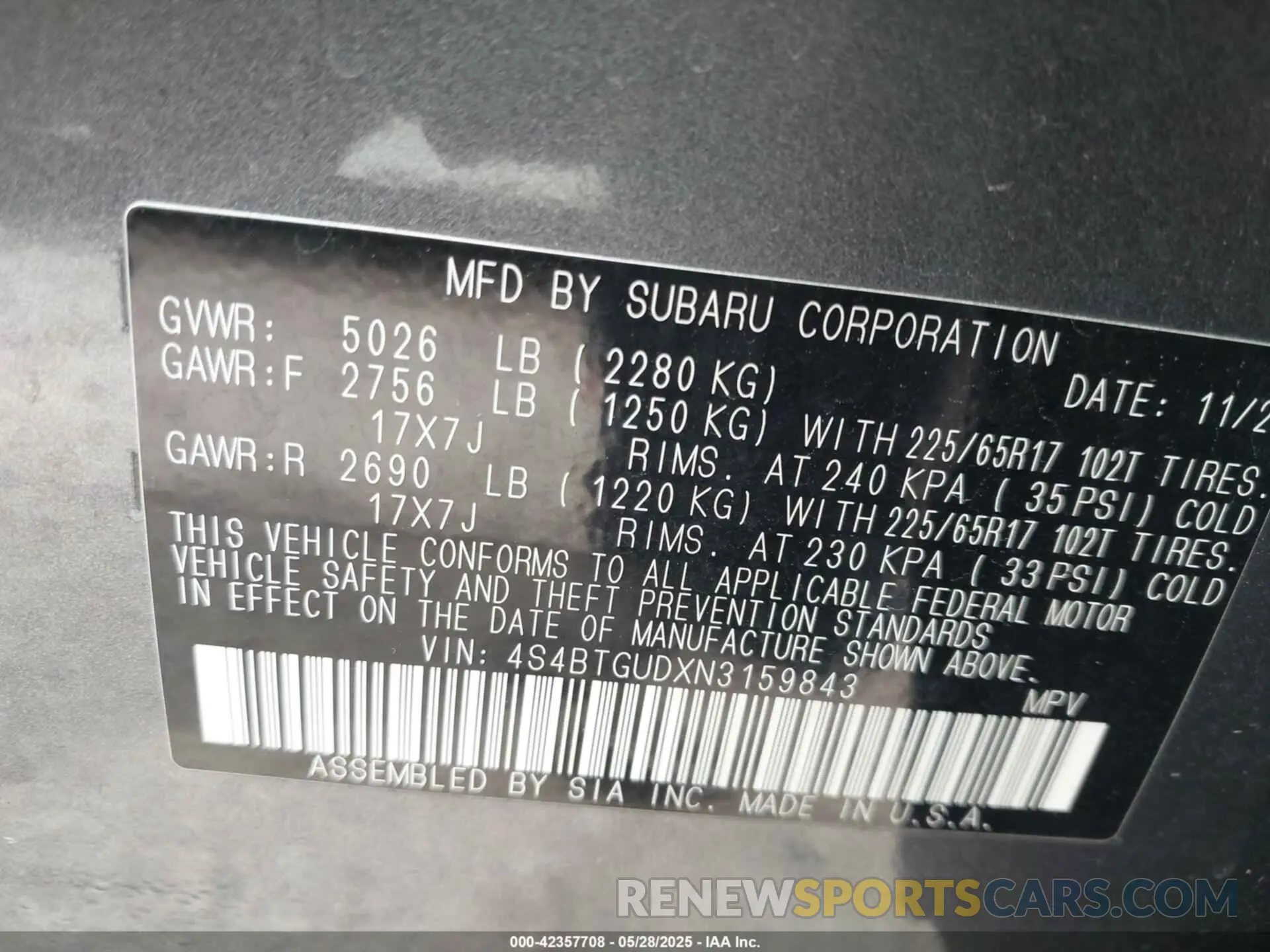 9 Photograph of a damaged car 4S4BTGUDXN3159843 SUBARU OUTBACK 2022
