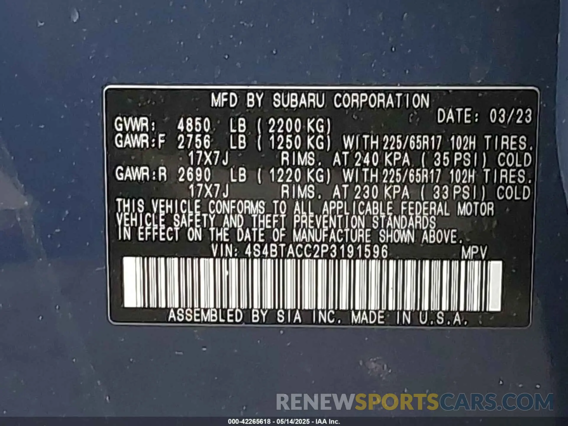 9 Photograph of a damaged car 4S4BTACC2P3191596 SUBARU OUTBACK 2023