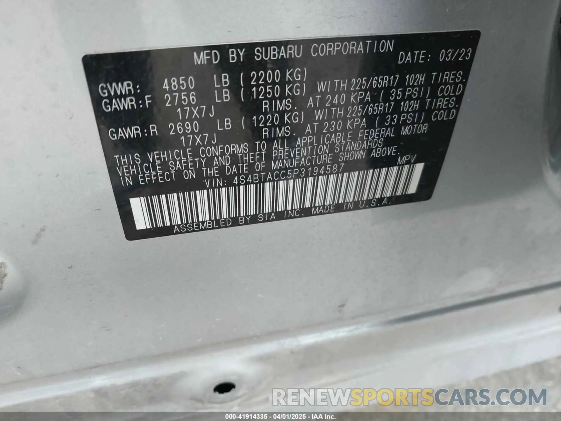 9 Photograph of a damaged car 4S4BTACC5P3194587 SUBARU OUTBACK 2023