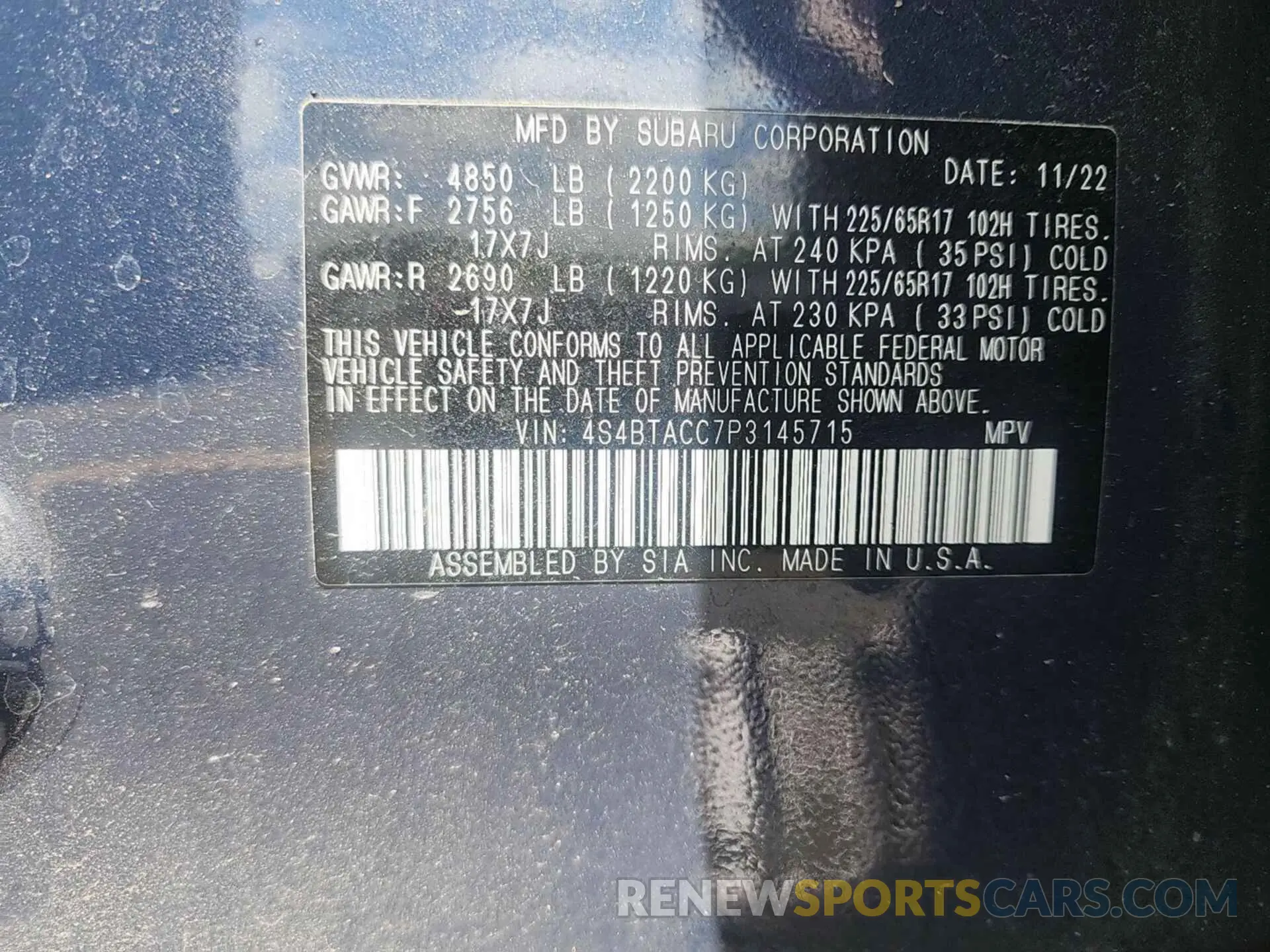 1 Photograph of a damaged car 4S4BTACC7P3145715 SUBARU OUTBACK 2023