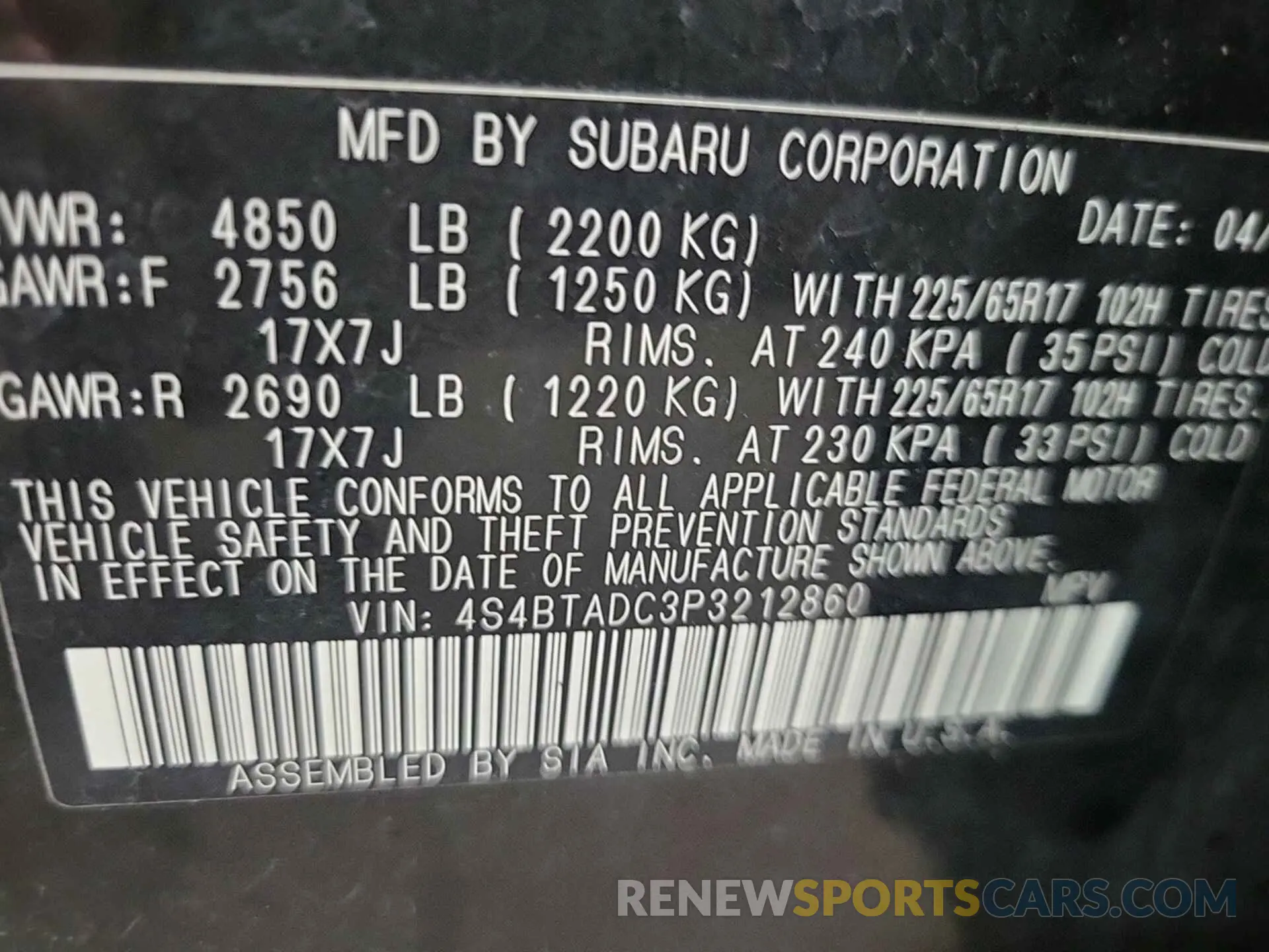 1 Photograph of a damaged car 4S4BTADC3P3212860 SUBARU OUTBACK 2023