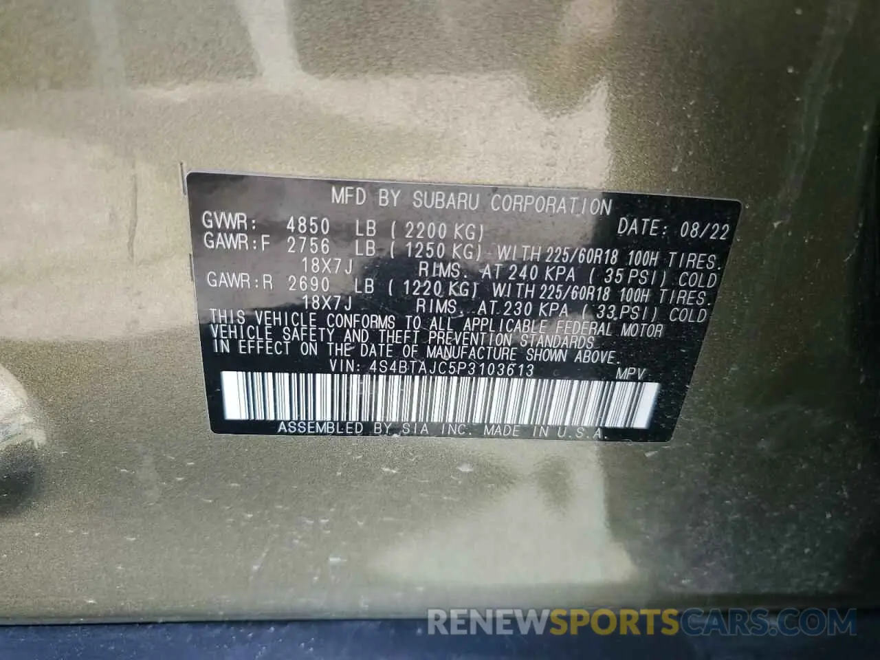 13 Photograph of a damaged car 4S4BTAJC5P3103613 SUBARU OUTBACK 2023