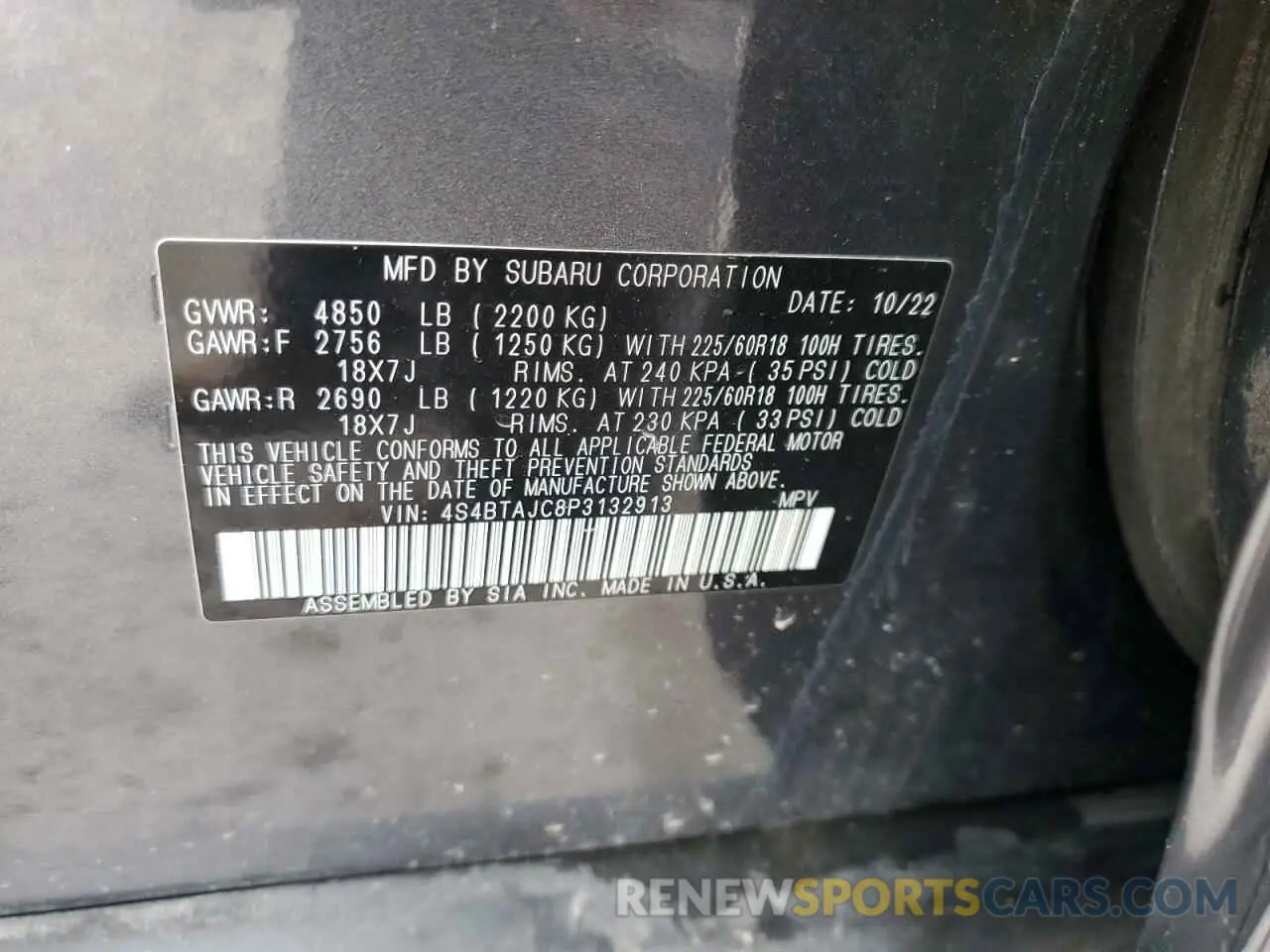 13 Photograph of a damaged car 4S4BTAJC8P3132913 SUBARU OUTBACK 2023