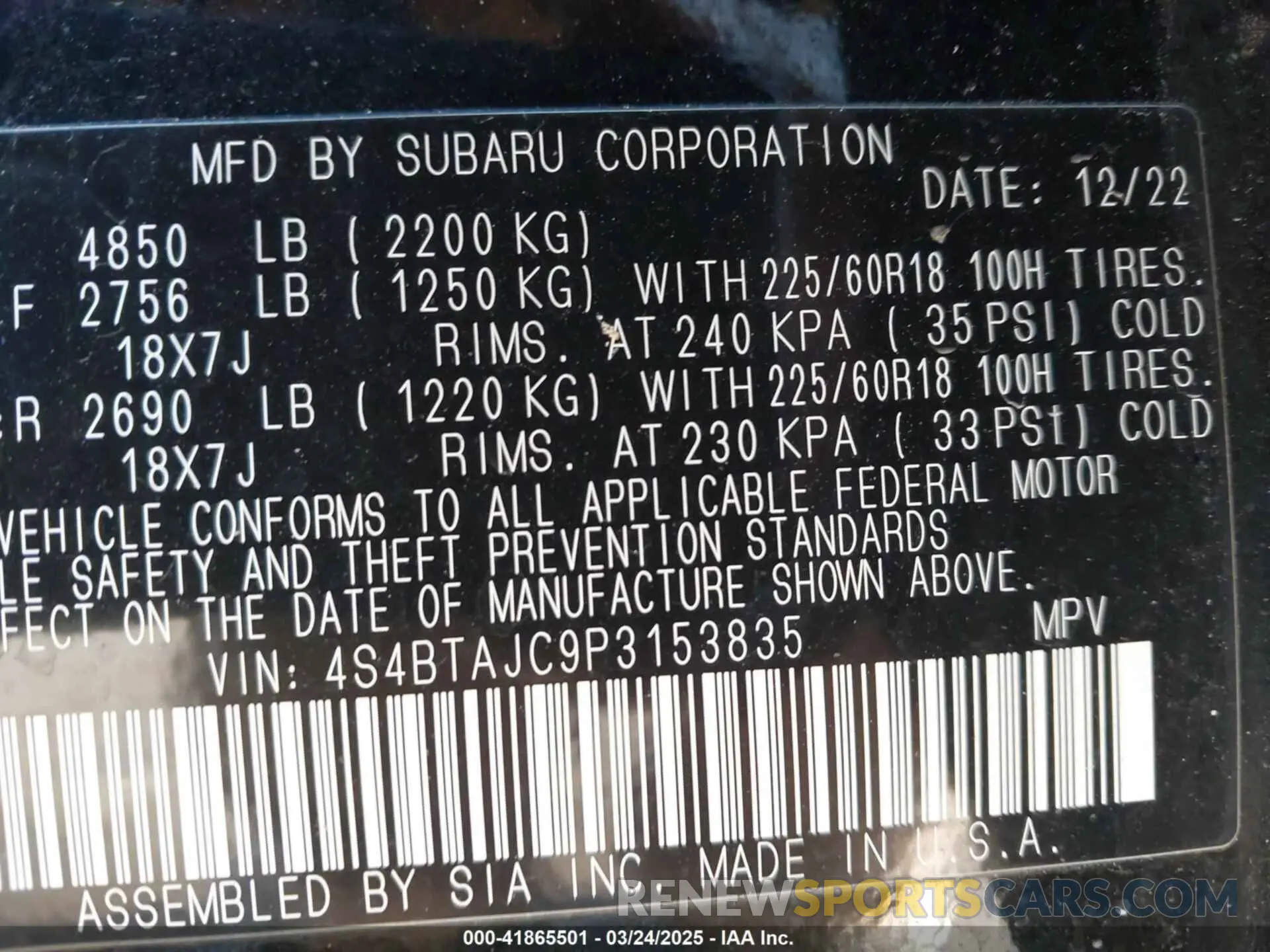 9 Photograph of a damaged car 4S4BTAJC9P3153835 SUBARU OUTBACK 2023