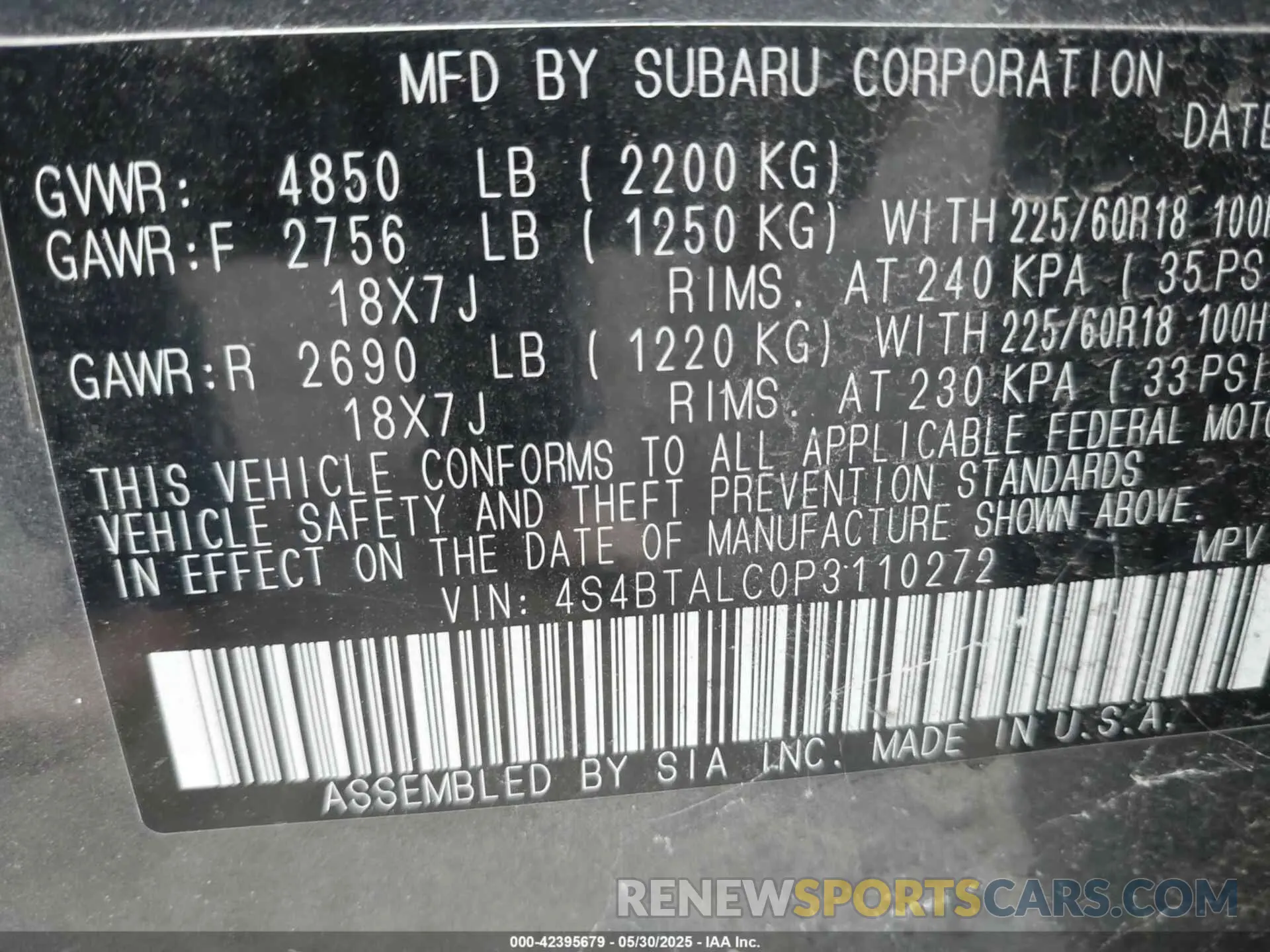 9 Photograph of a damaged car 4S4BTALC0P3110272 SUBARU OUTBACK 2023