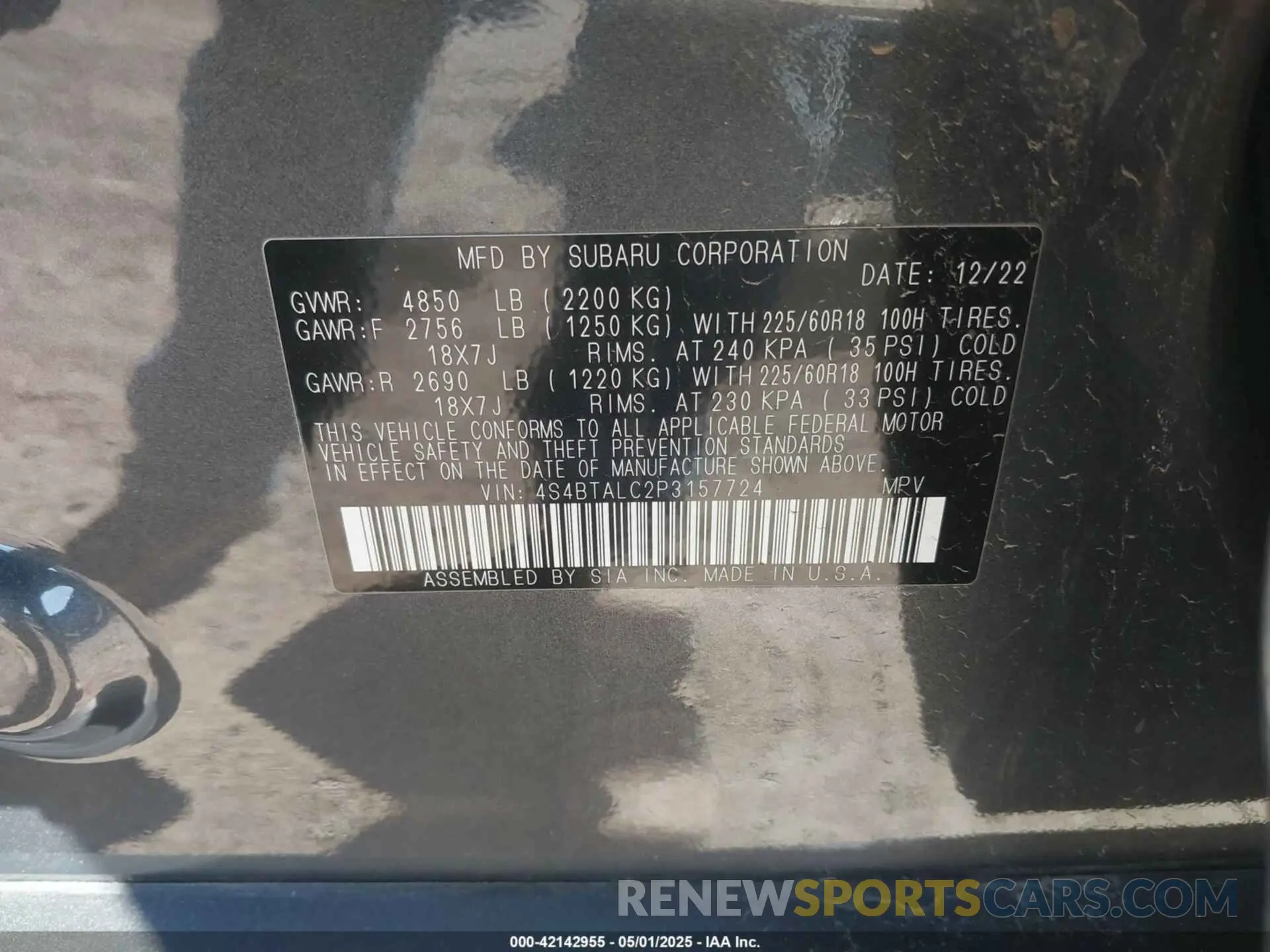 9 Photograph of a damaged car 4S4BTALC2P3157724 SUBARU OUTBACK 2023