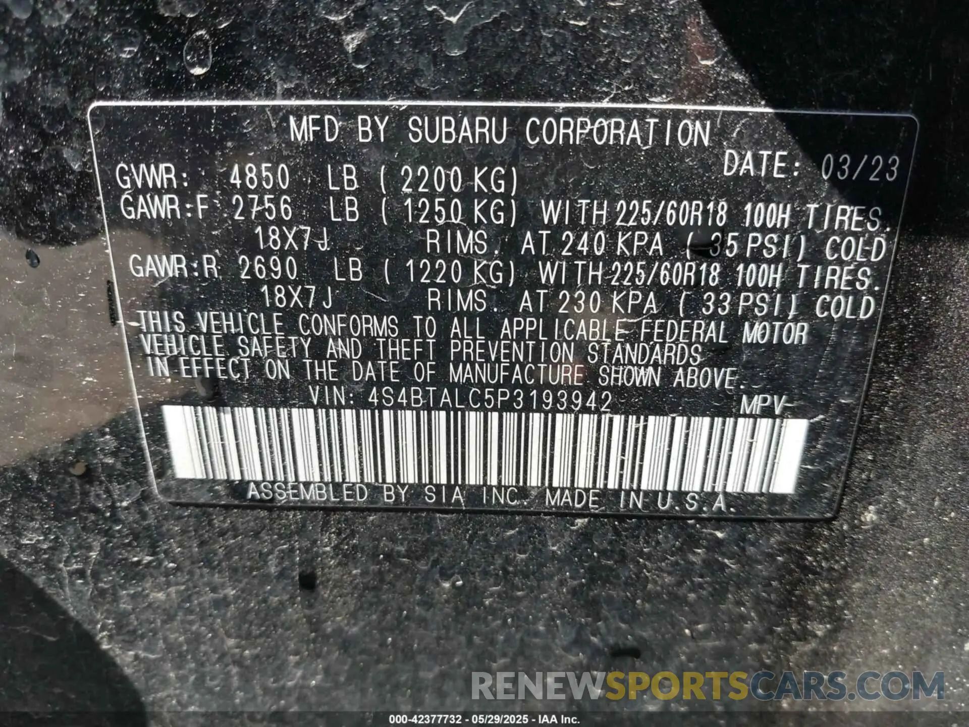 9 Photograph of a damaged car 4S4BTALC5P3193942 SUBARU OUTBACK 2023