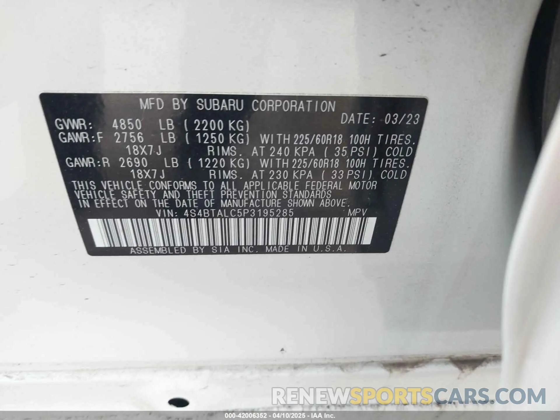 9 Photograph of a damaged car 4S4BTALC5P3195285 SUBARU OUTBACK 2023