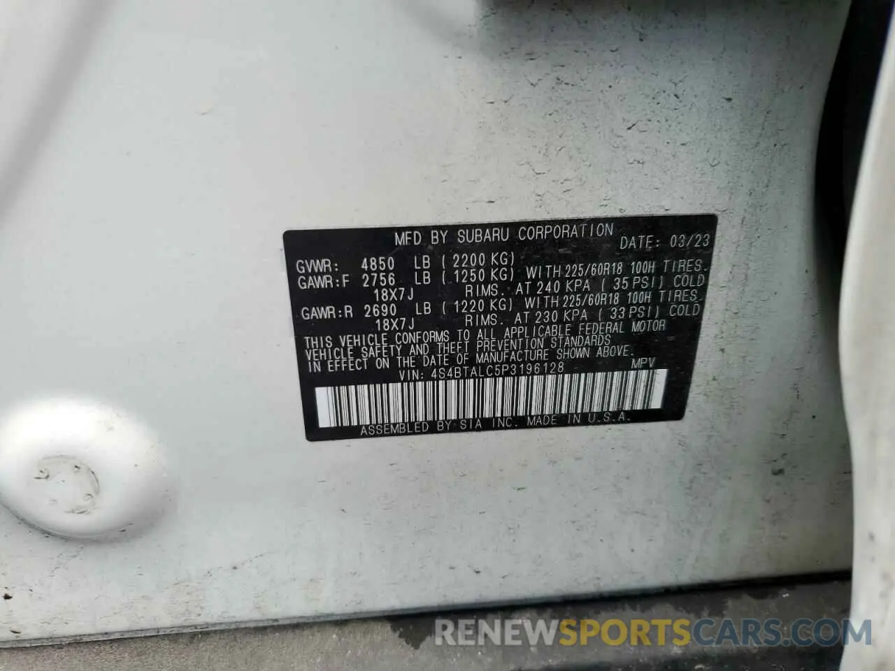 13 Photograph of a damaged car 4S4BTALC5P3196128 SUBARU OUTBACK 2023