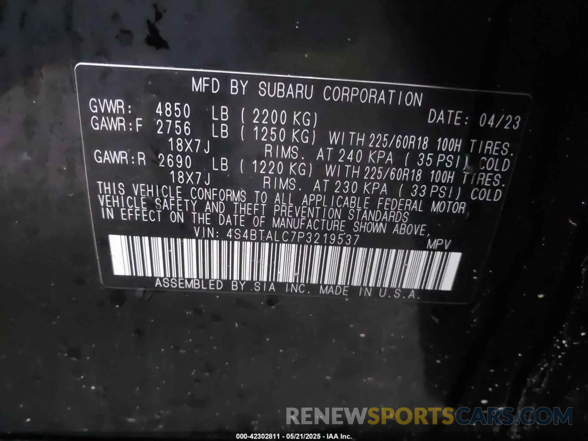 9 Photograph of a damaged car 4S4BTALC7P3219537 SUBARU OUTBACK 2023