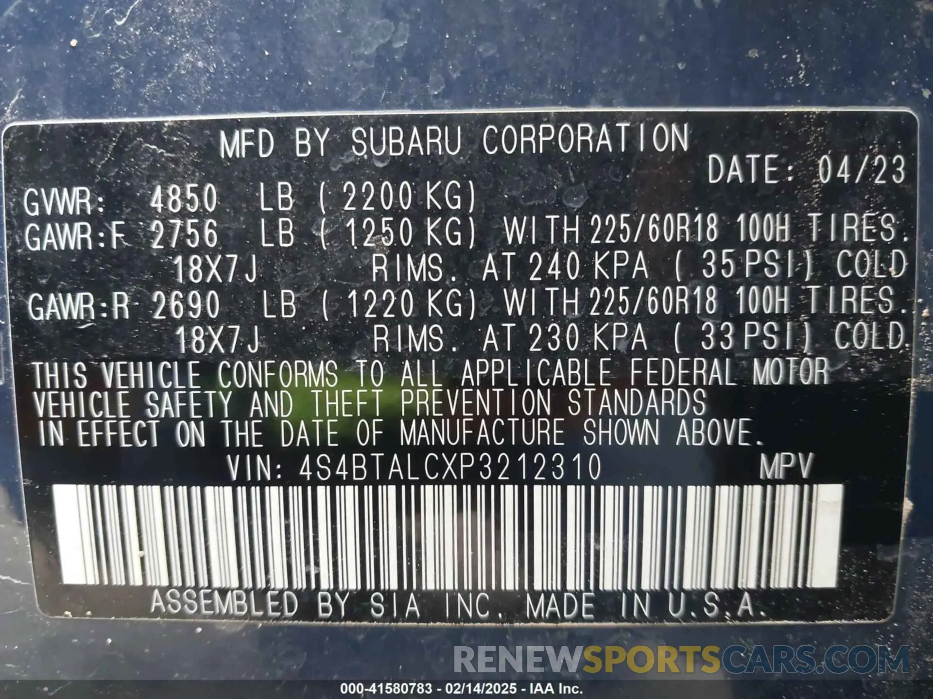 9 Photograph of a damaged car 4S4BTALCXP3212310 SUBARU OUTBACK 2023
