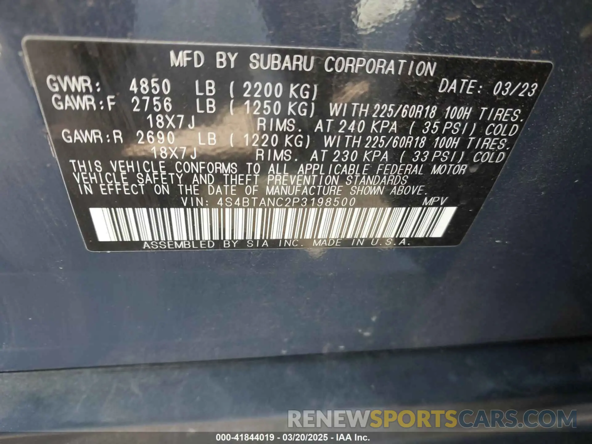 9 Photograph of a damaged car 4S4BTANC2P3198500 SUBARU OUTBACK 2023