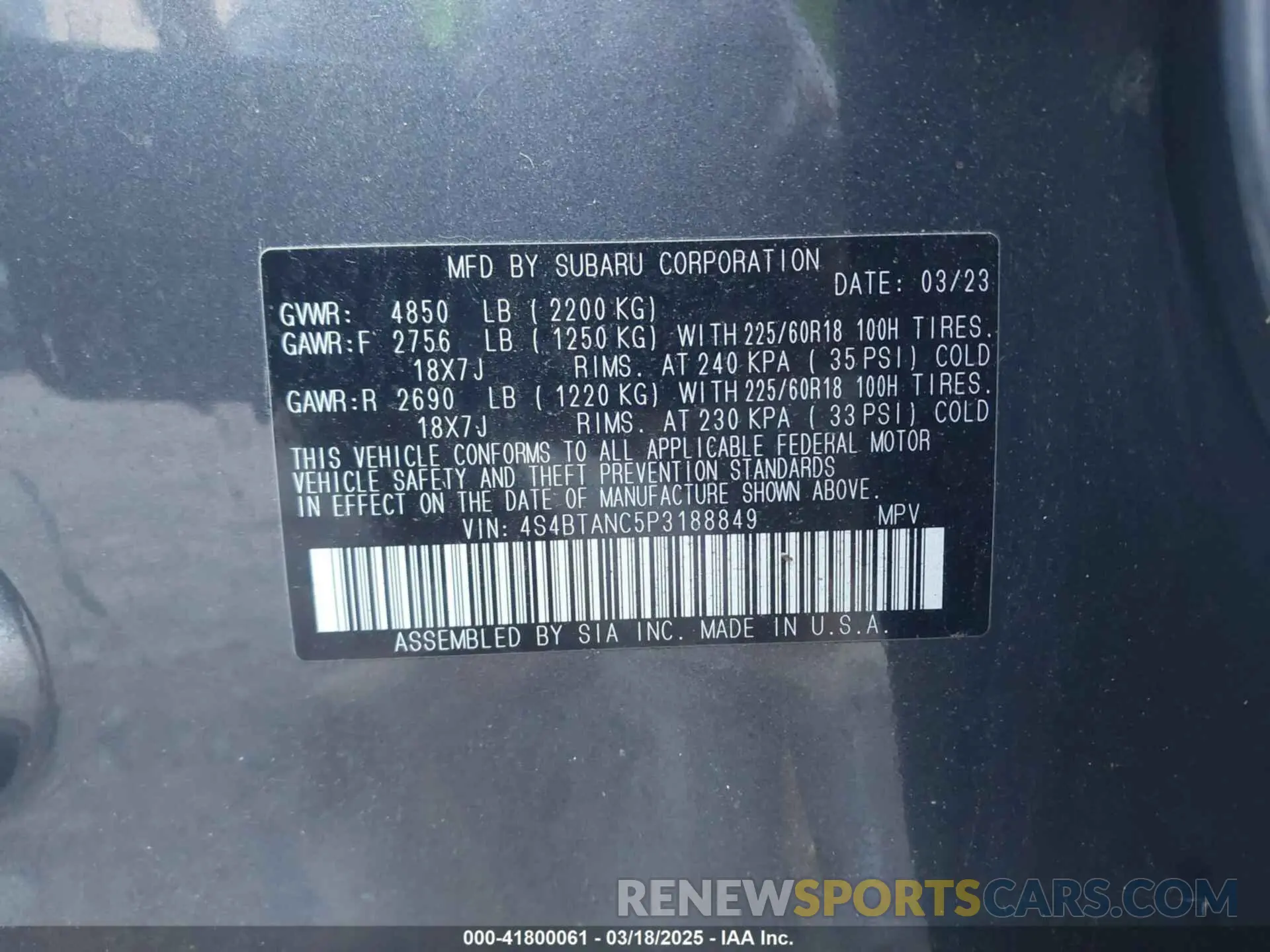 9 Photograph of a damaged car 4S4BTANC5P3188849 SUBARU OUTBACK 2023