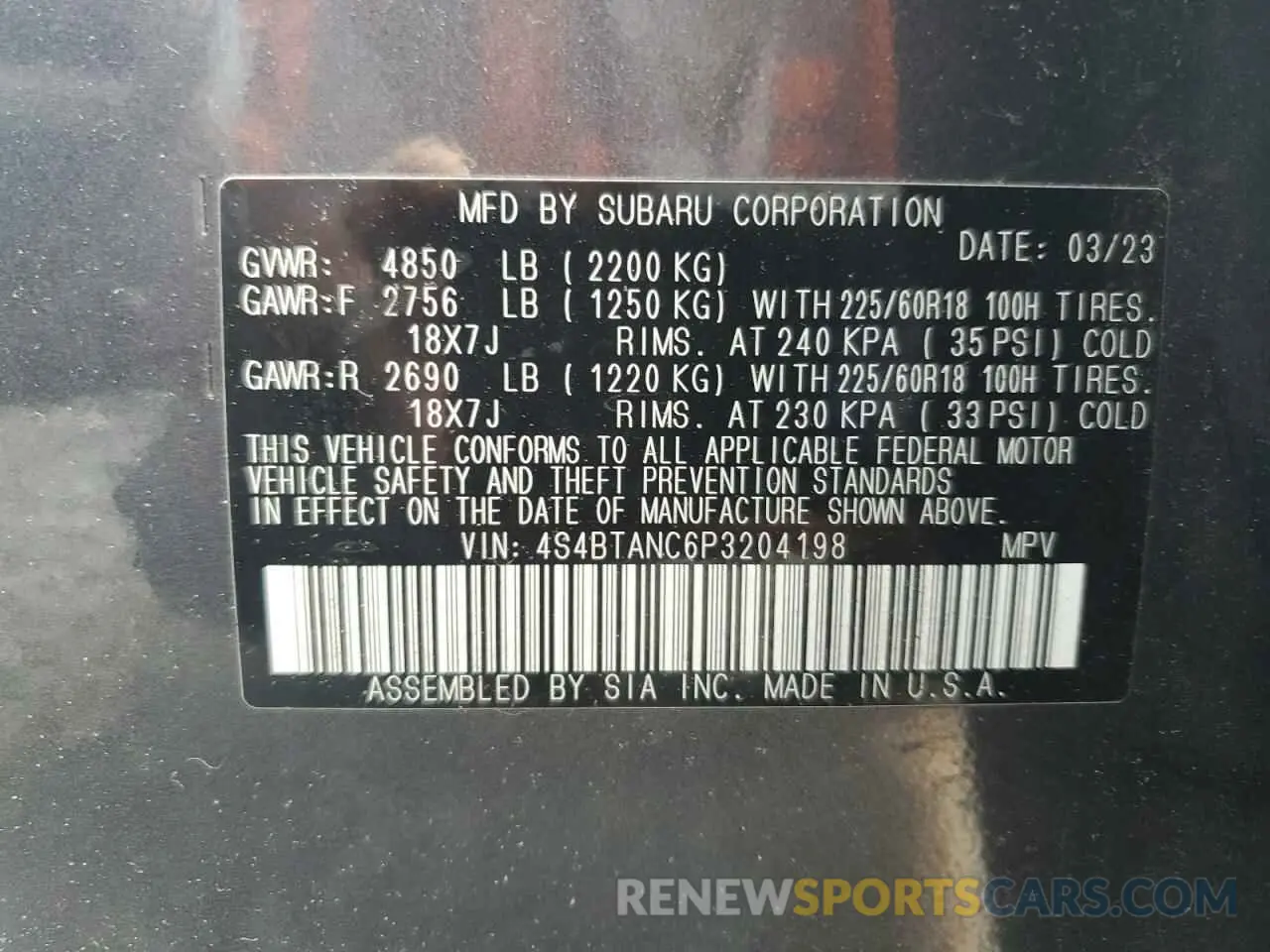 14 Photograph of a damaged car 4S4BTANC6P3204198 SUBARU OUTBACK 2023
