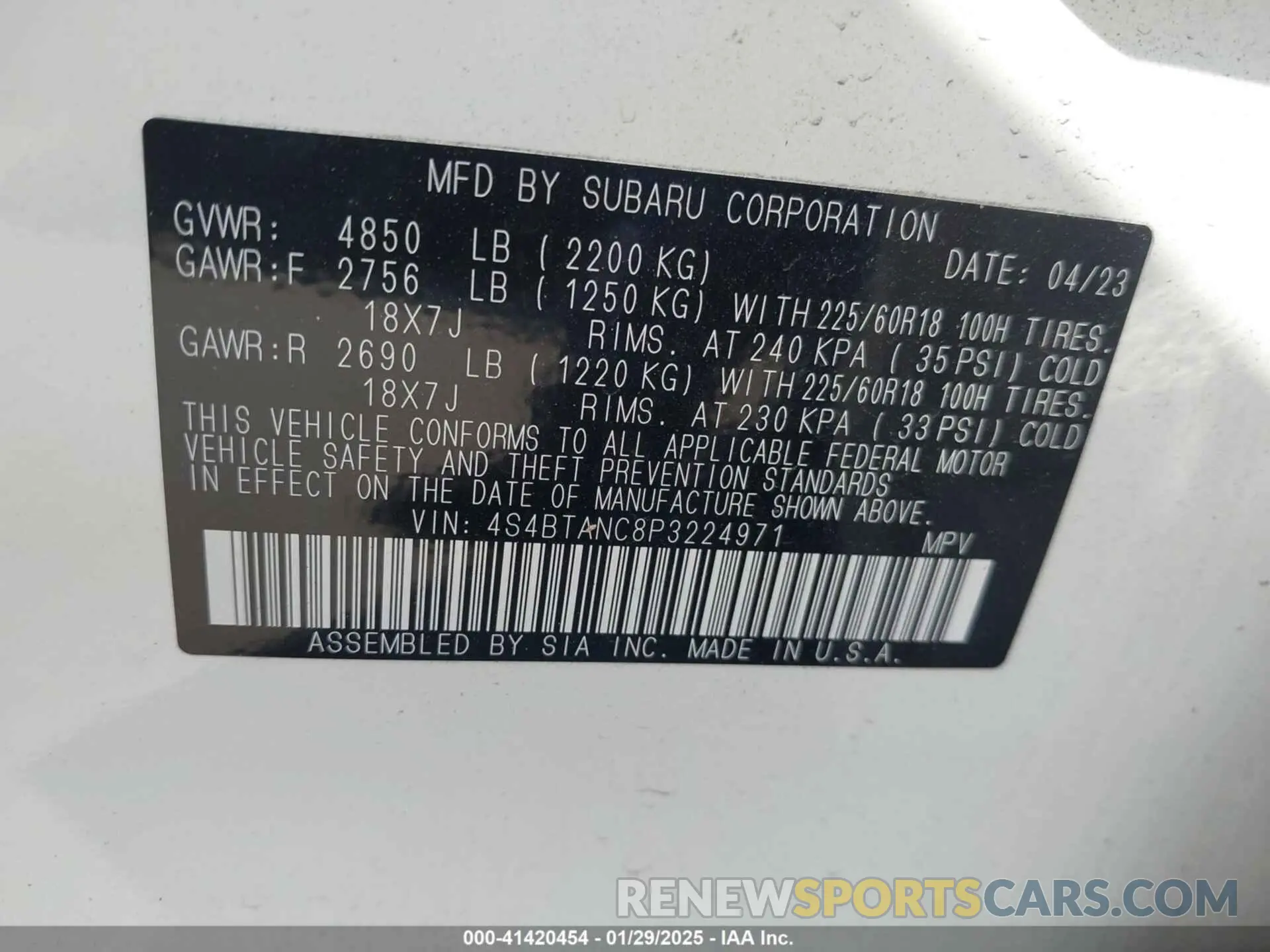 9 Photograph of a damaged car 4S4BTANC8P3224971 SUBARU OUTBACK 2023