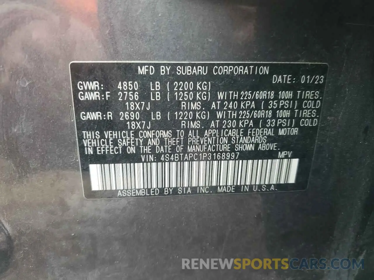 13 Photograph of a damaged car 4S4BTAPC1P3168997 SUBARU OUTBACK 2023