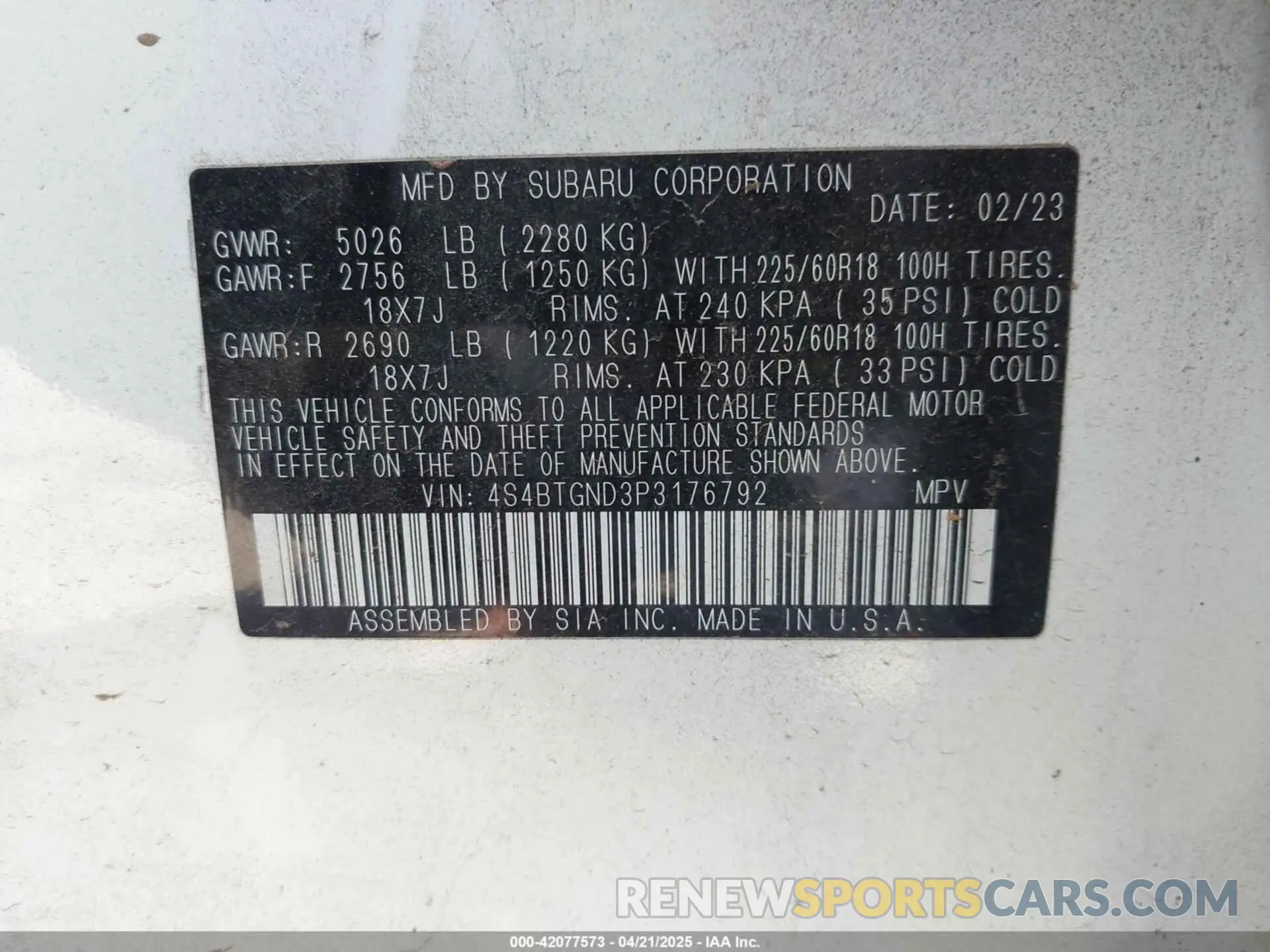 9 Photograph of a damaged car 4S4BTGND3P3176792 SUBARU OUTBACK 2023