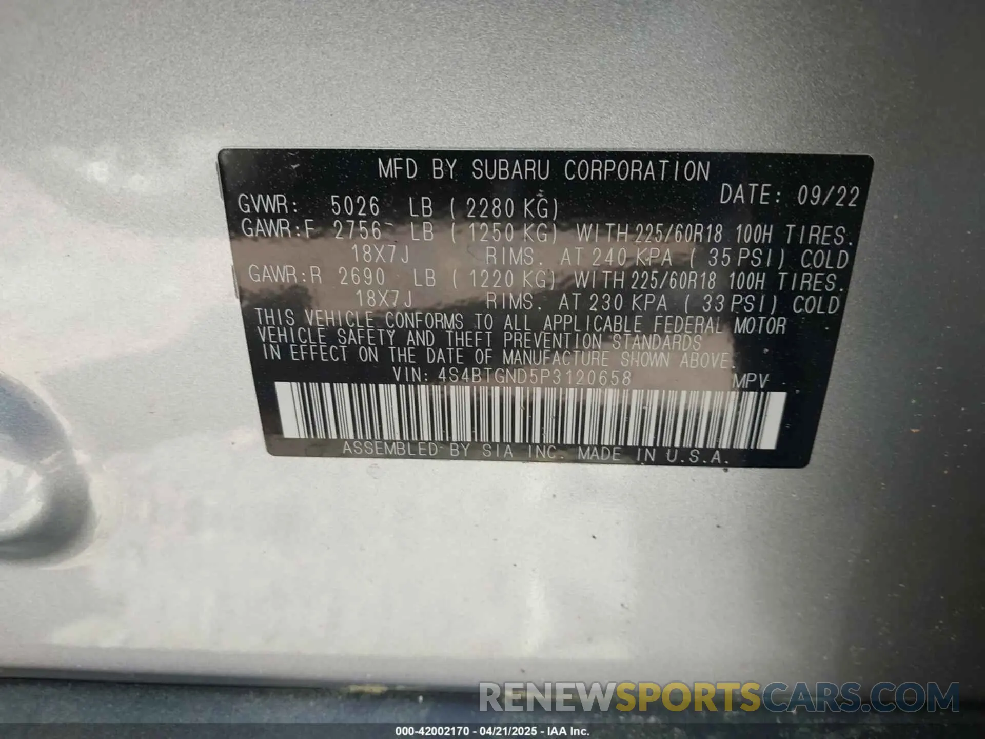 9 Photograph of a damaged car 4S4BTGND5P3120658 SUBARU OUTBACK 2023