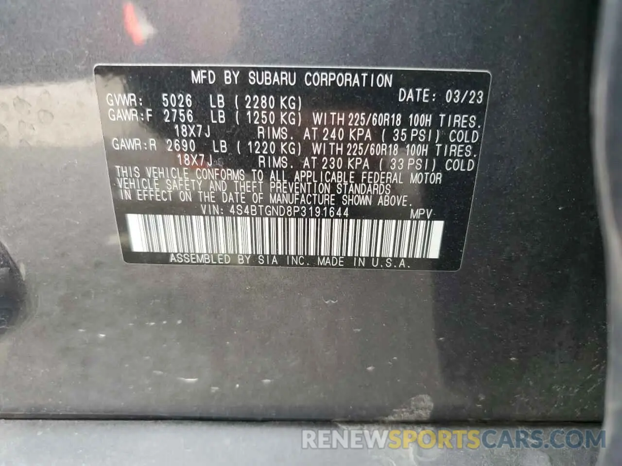 14 Photograph of a damaged car 4S4BTGND8P3191644 SUBARU OUTBACK 2023
