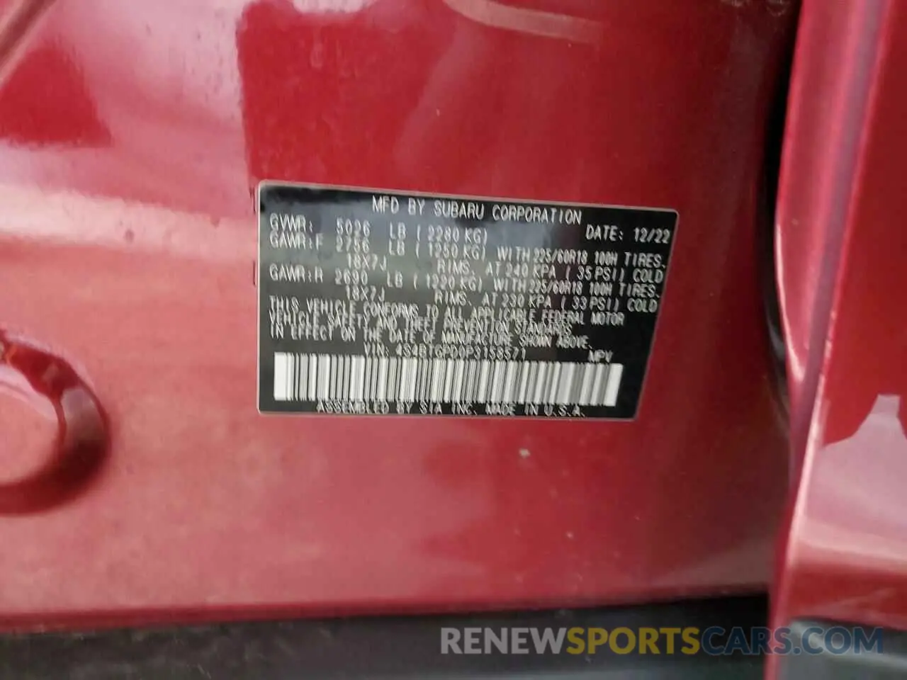 14 Photograph of a damaged car 4S4BTGPD0P3158571 SUBARU OUTBACK 2023