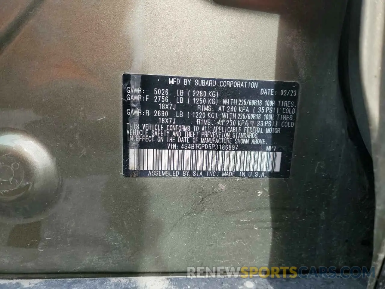 13 Photograph of a damaged car 4S4BTGPD5P3186897 SUBARU OUTBACK 2023