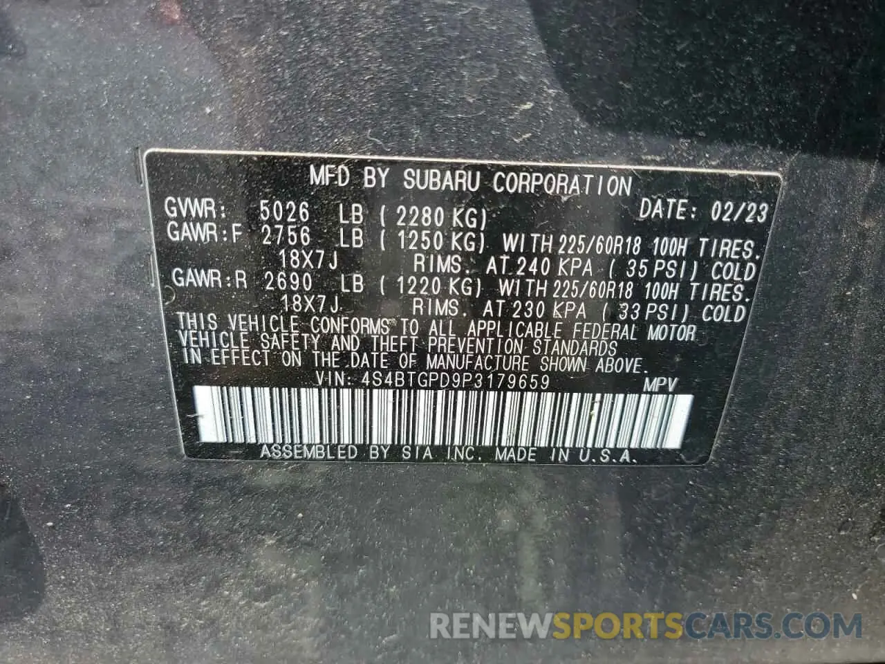 14 Photograph of a damaged car 4S4BTGPD9P3179659 SUBARU OUTBACK 2023