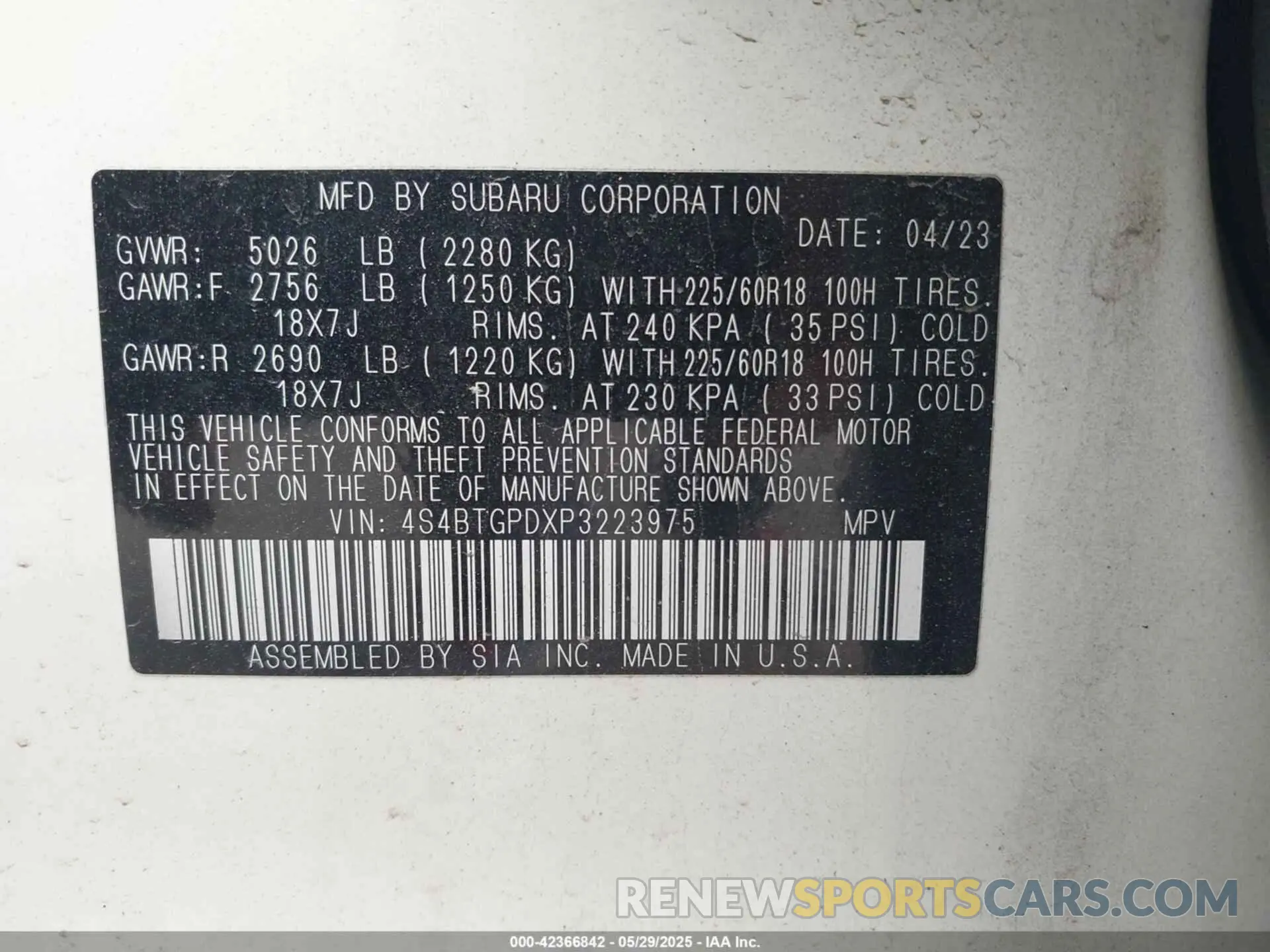 9 Photograph of a damaged car 4S4BTGPDXP3223975 SUBARU OUTBACK 2023