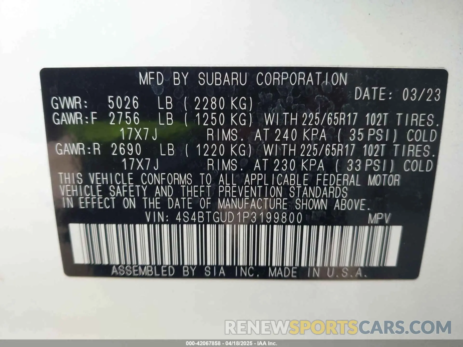 9 Photograph of a damaged car 4S4BTGUD1P3199800 SUBARU OUTBACK 2023