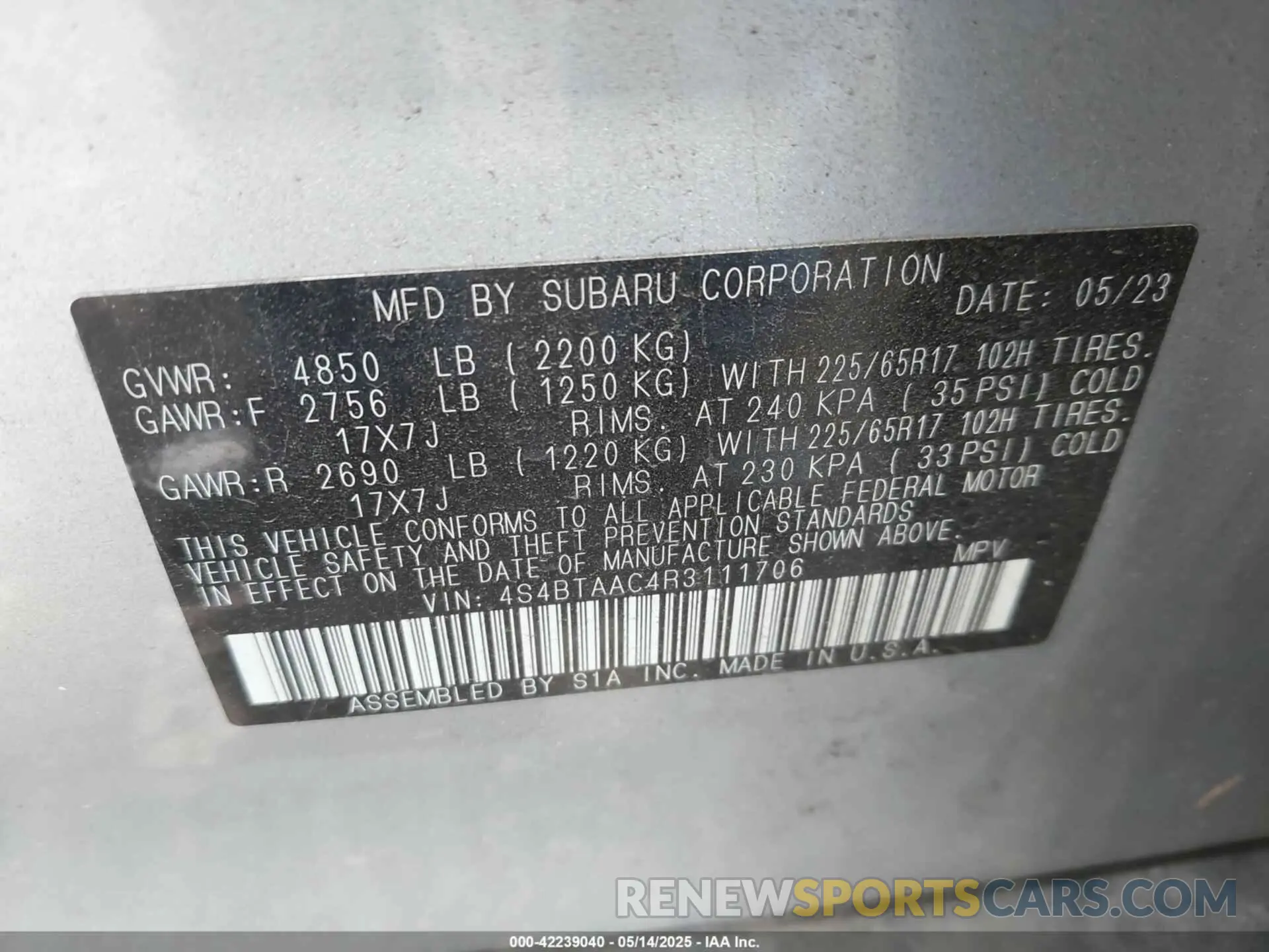 9 Photograph of a damaged car 4S4BTAAC4R3111706 SUBARU OUTBACK 2024