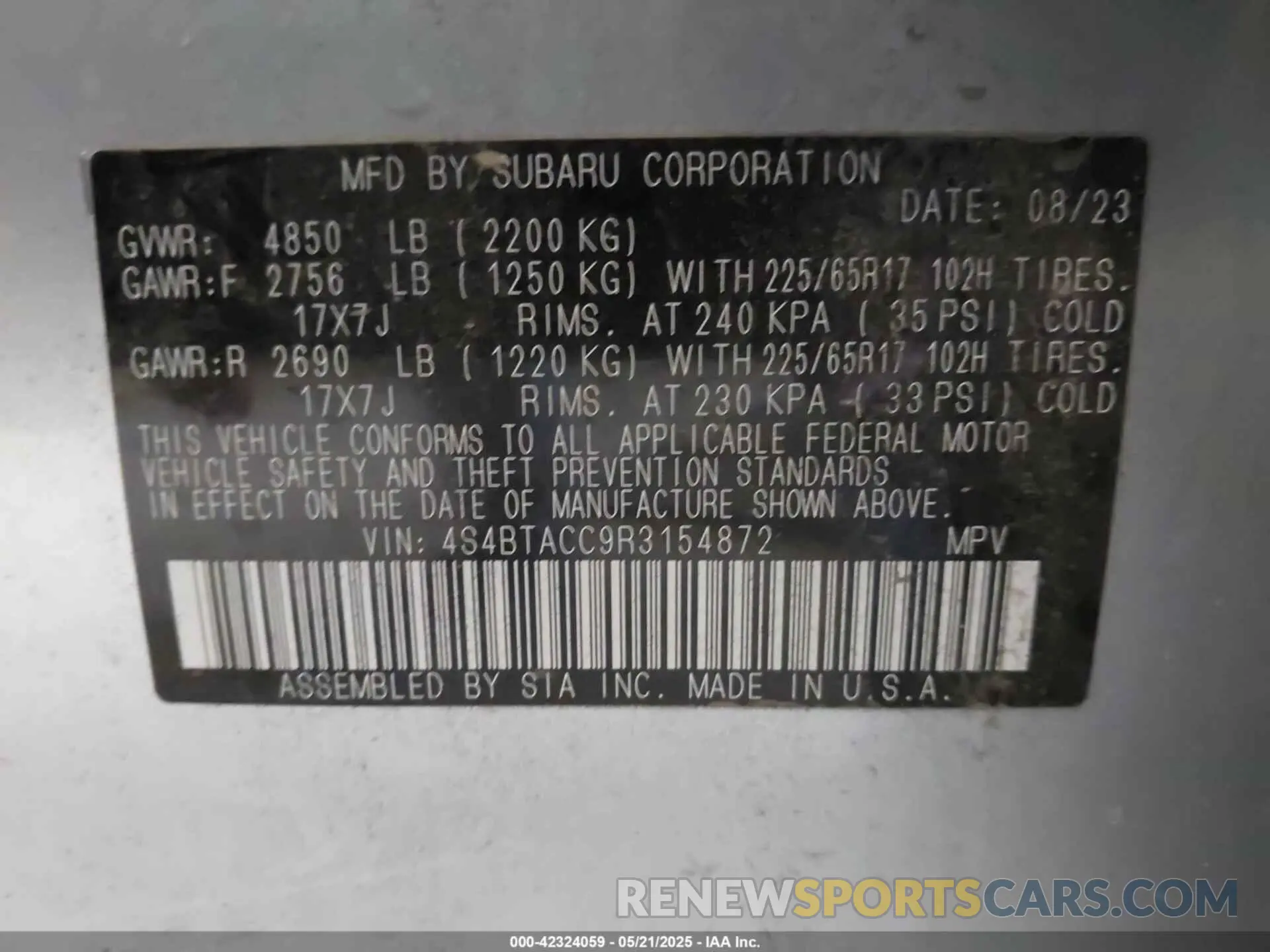 9 Photograph of a damaged car 4S4BTACC9R3154872 SUBARU OUTBACK 2024