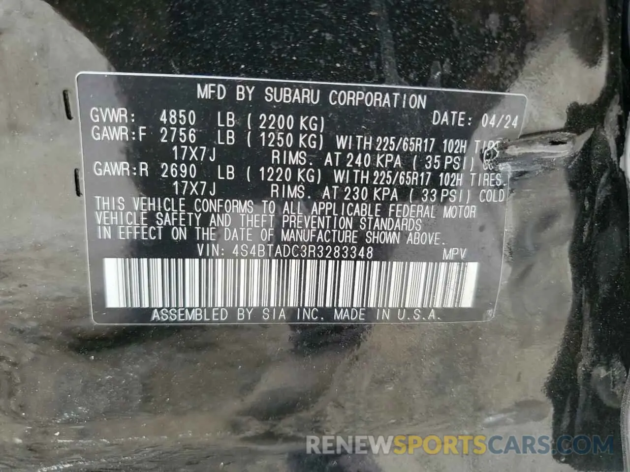 13 Photograph of a damaged car 4S4BTADC3R3283348 SUBARU OUTBACK 2024