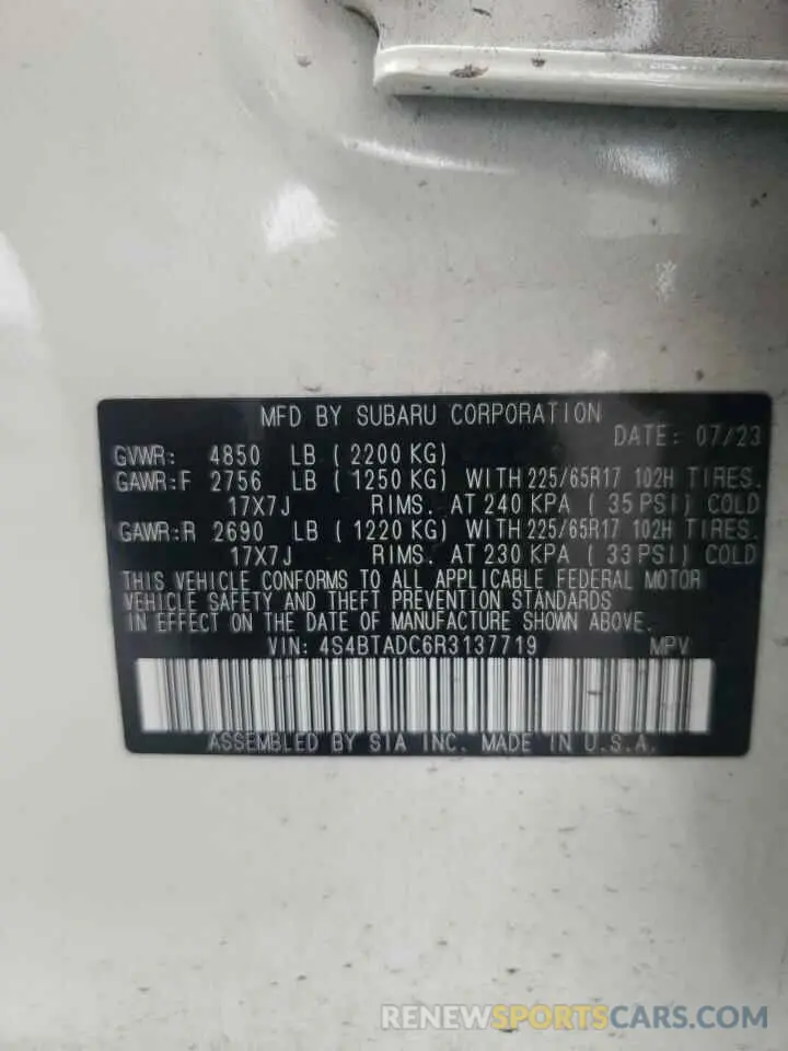 14 Photograph of a damaged car 4S4BTADC6R3137719 SUBARU OUTBACK 2024