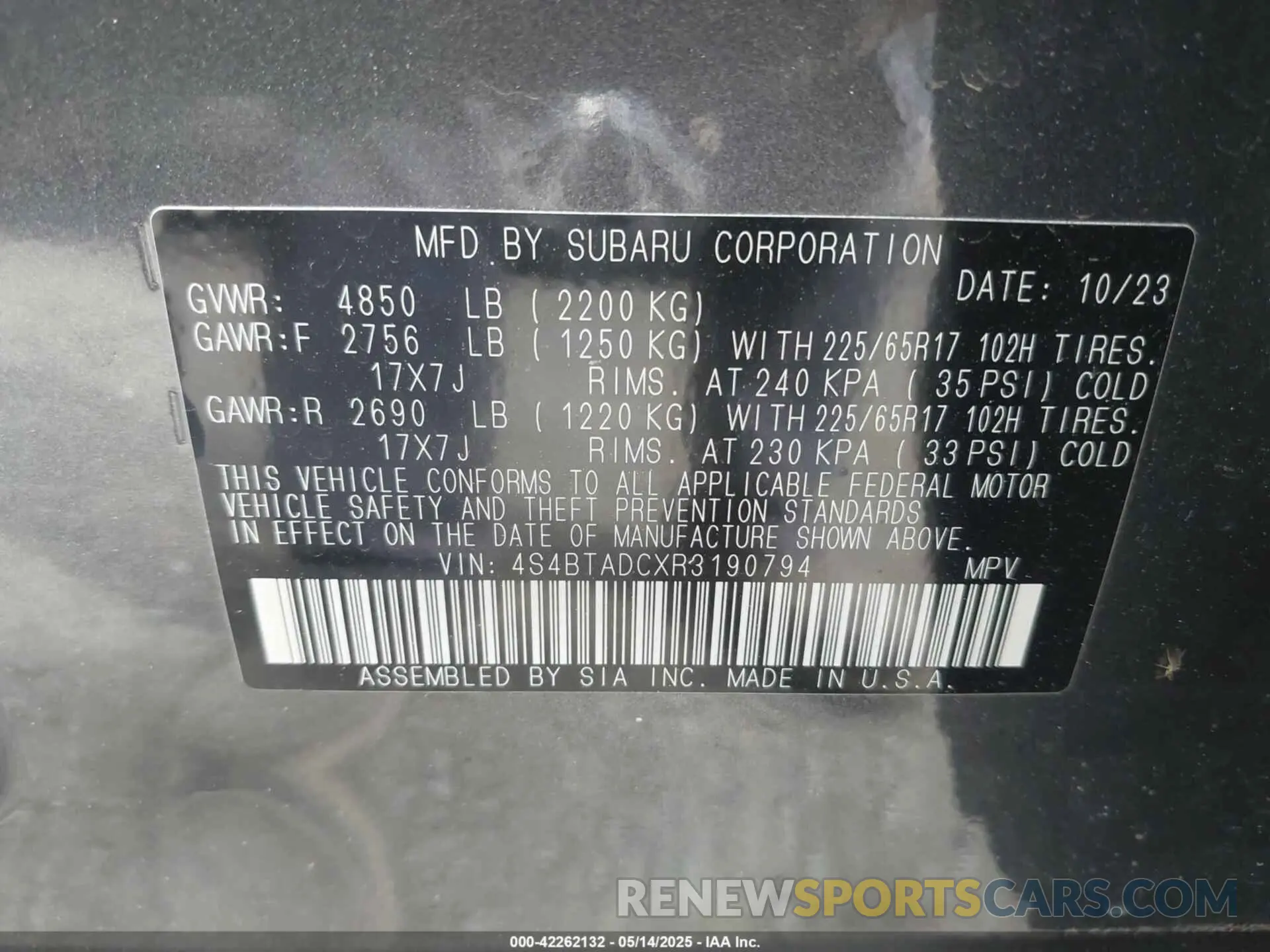 9 Photograph of a damaged car 4S4BTADCXR3190794 SUBARU OUTBACK 2024
