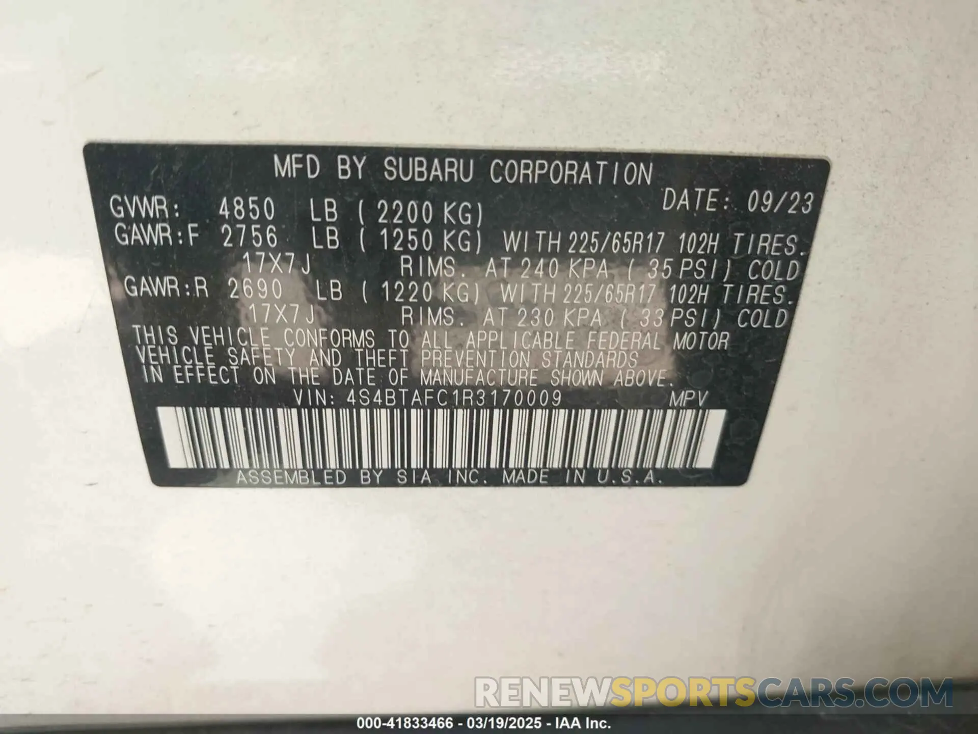 9 Photograph of a damaged car 4S4BTAFC1R3170009 SUBARU OUTBACK 2024