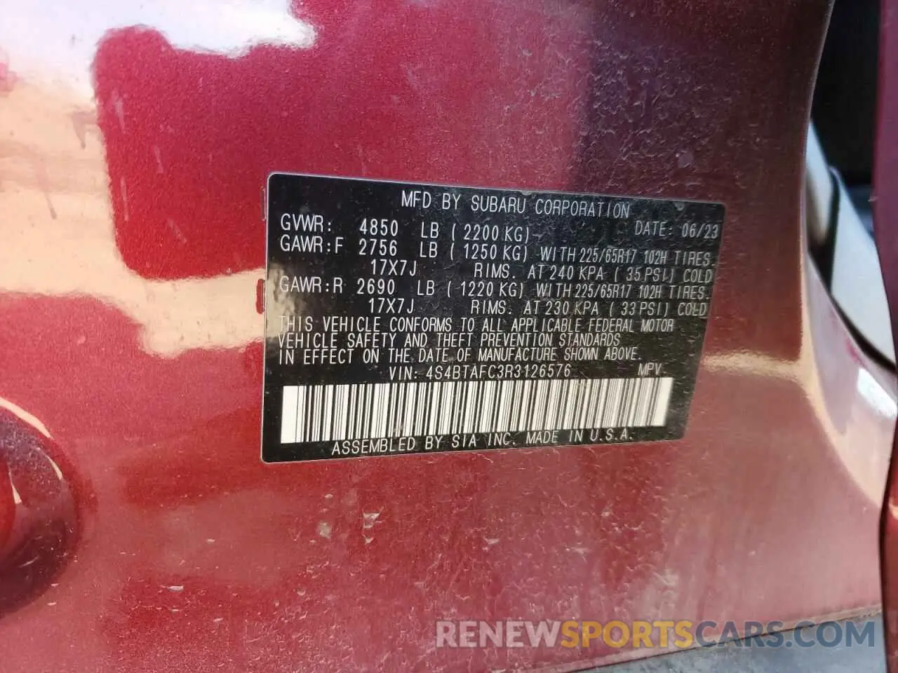 14 Photograph of a damaged car 4S4BTAFC3R3126576 SUBARU OUTBACK 2024