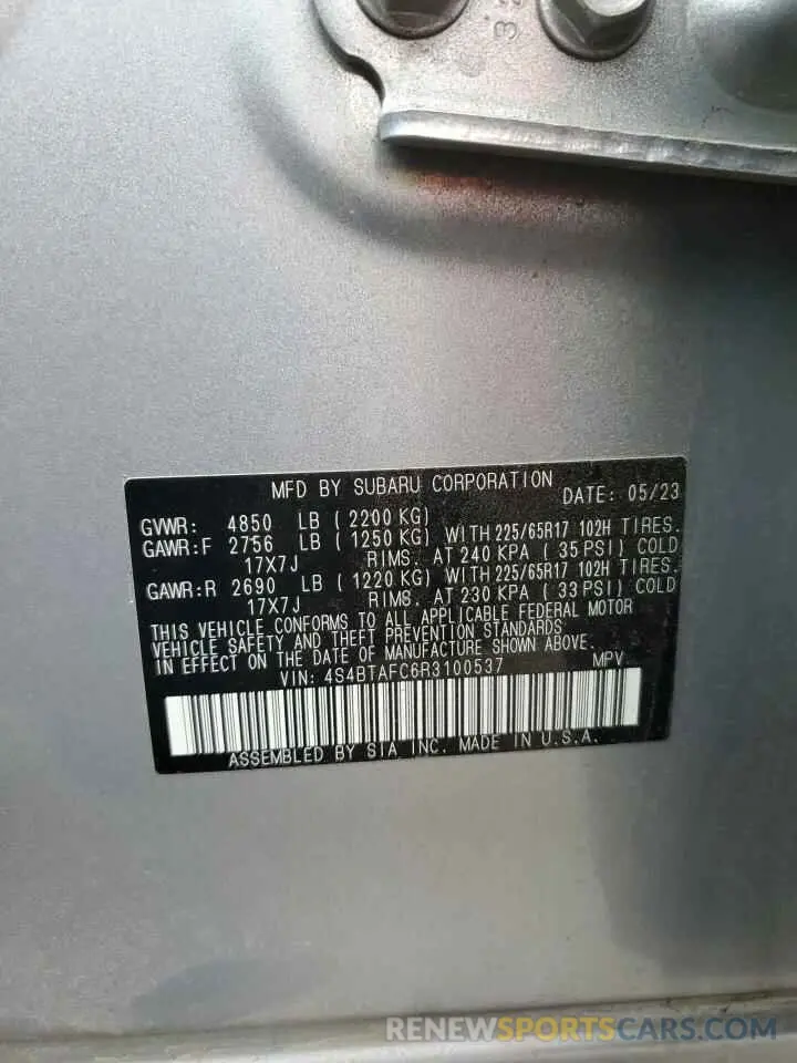 14 Photograph of a damaged car 4S4BTAFC6R3100537 SUBARU OUTBACK 2024