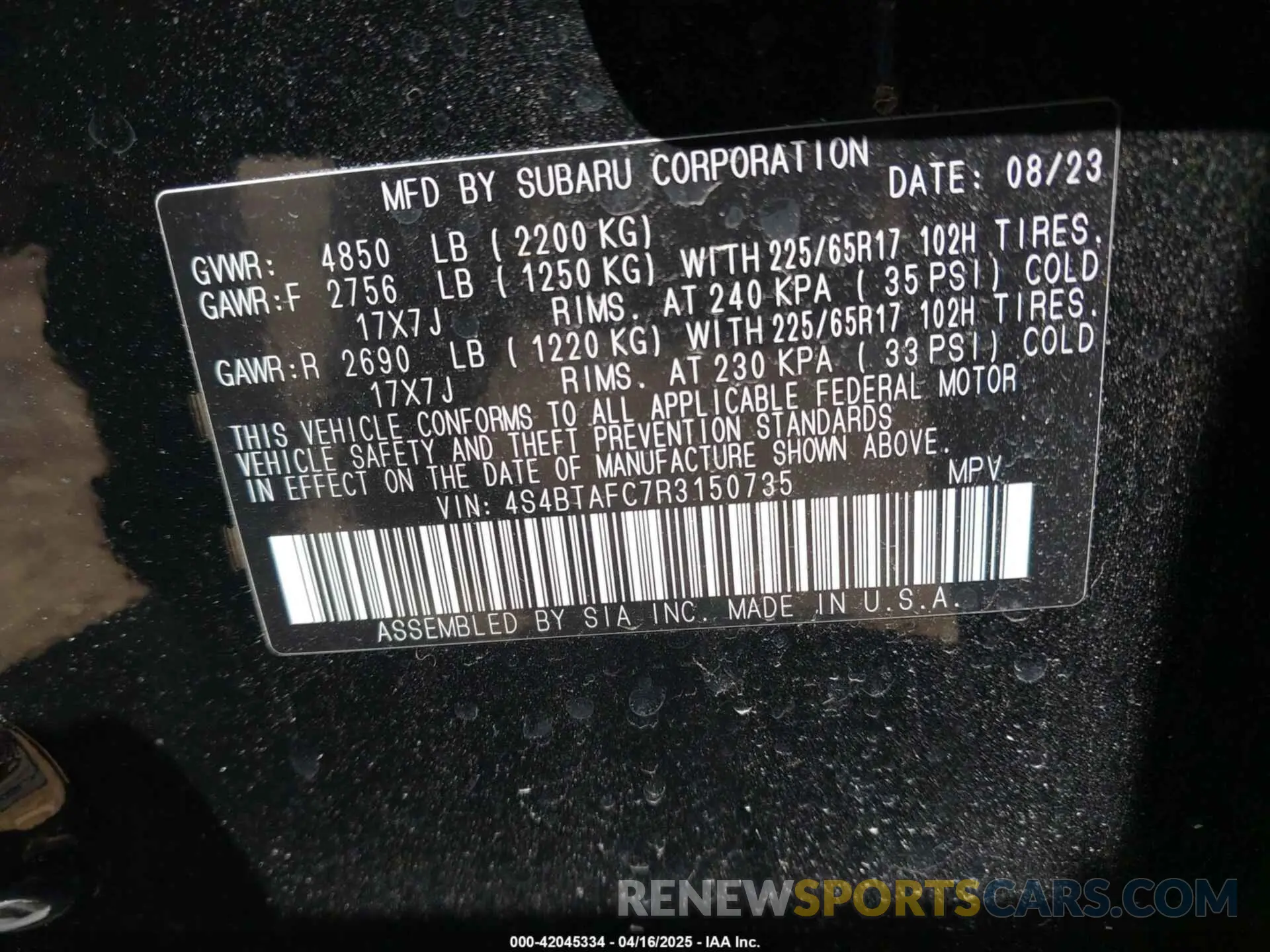 9 Photograph of a damaged car 4S4BTAFC7R3150735 SUBARU OUTBACK 2024