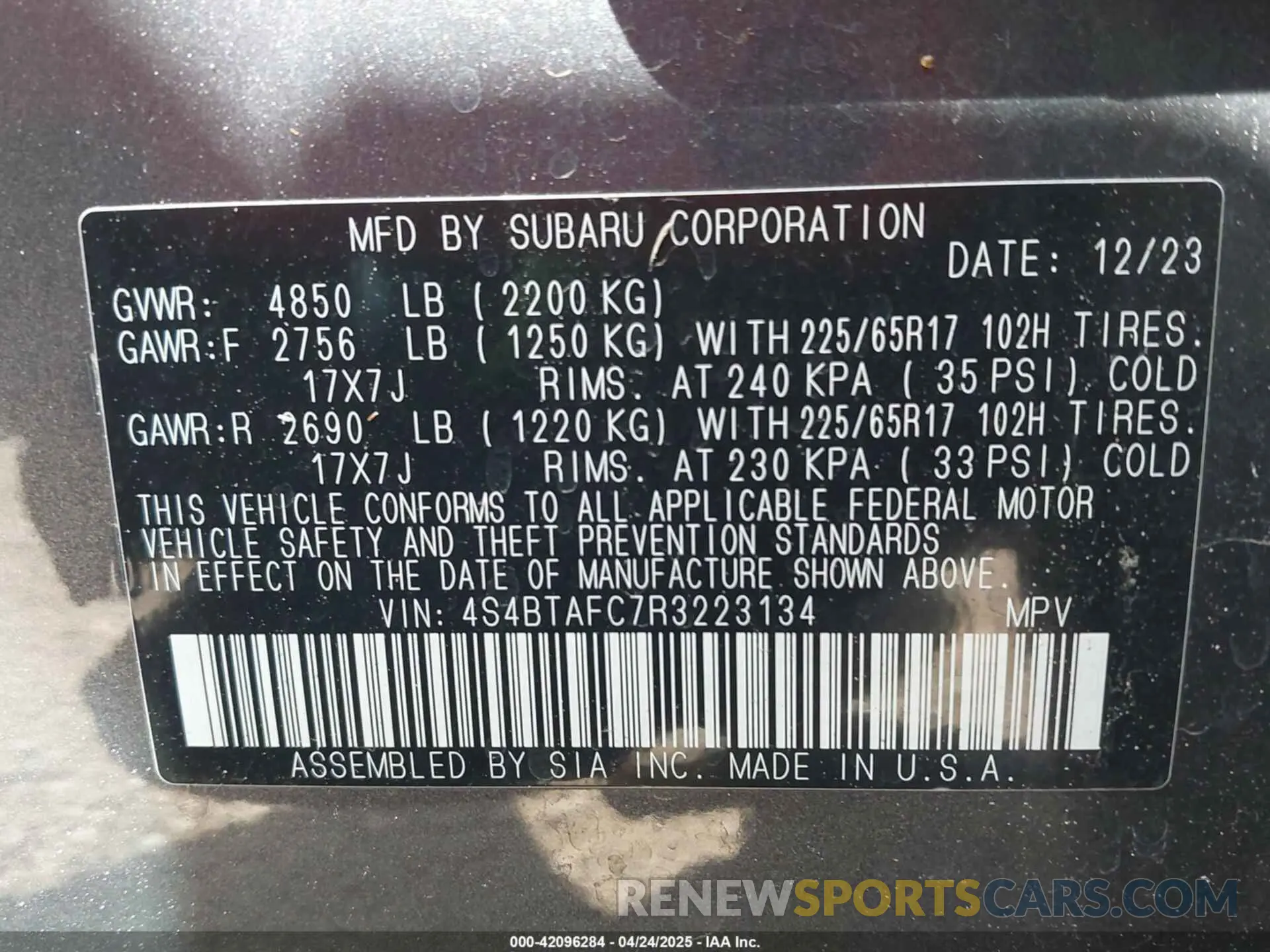 9 Photograph of a damaged car 4S4BTAFC7R3223134 SUBARU OUTBACK 2024