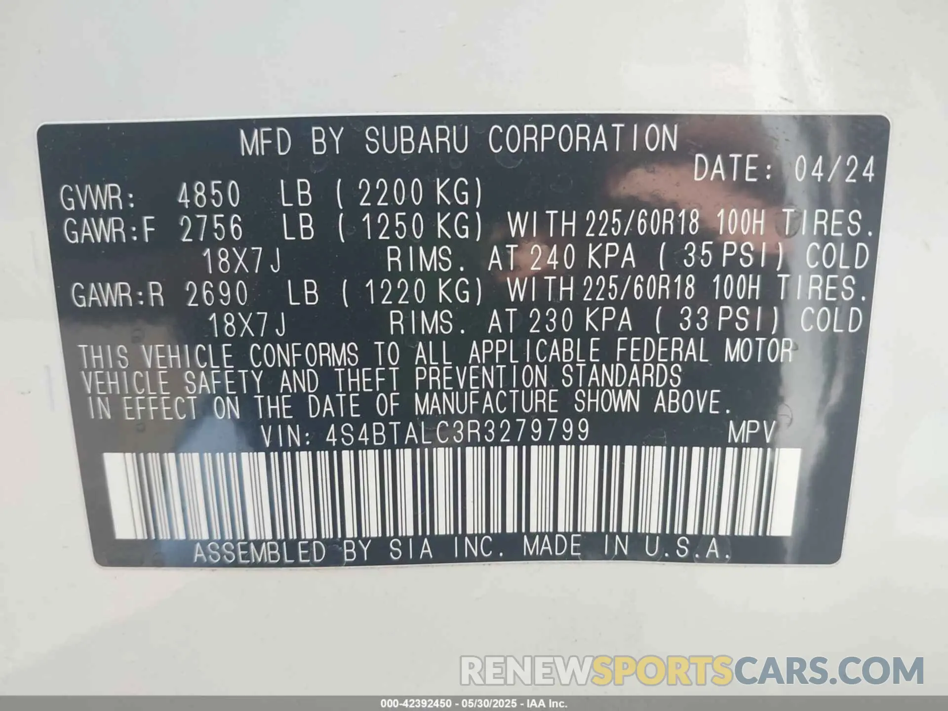 9 Photograph of a damaged car 4S4BTALC3R3279799 SUBARU OUTBACK 2024
