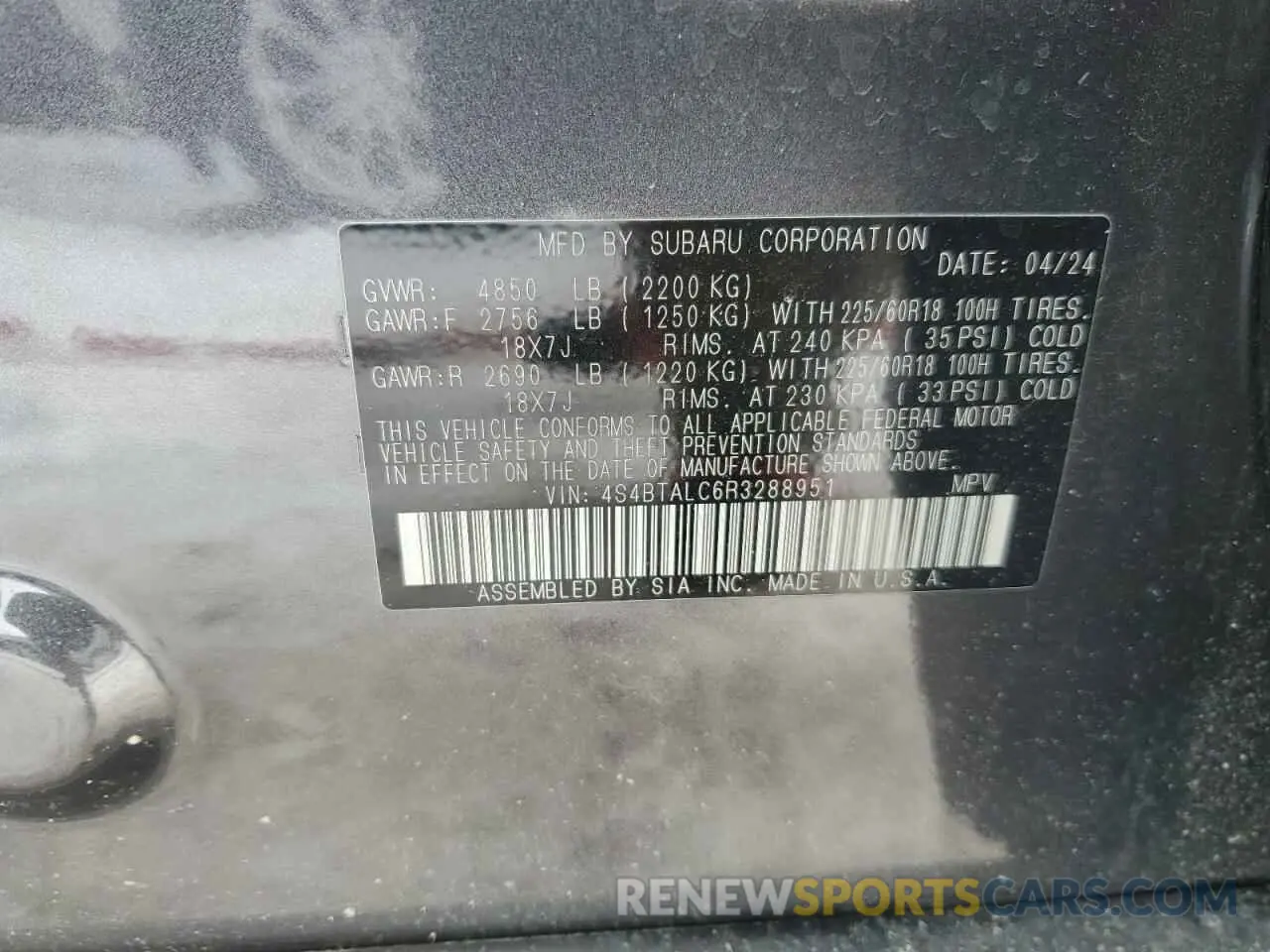 13 Photograph of a damaged car 4S4BTALC6R3288951 SUBARU OUTBACK 2024