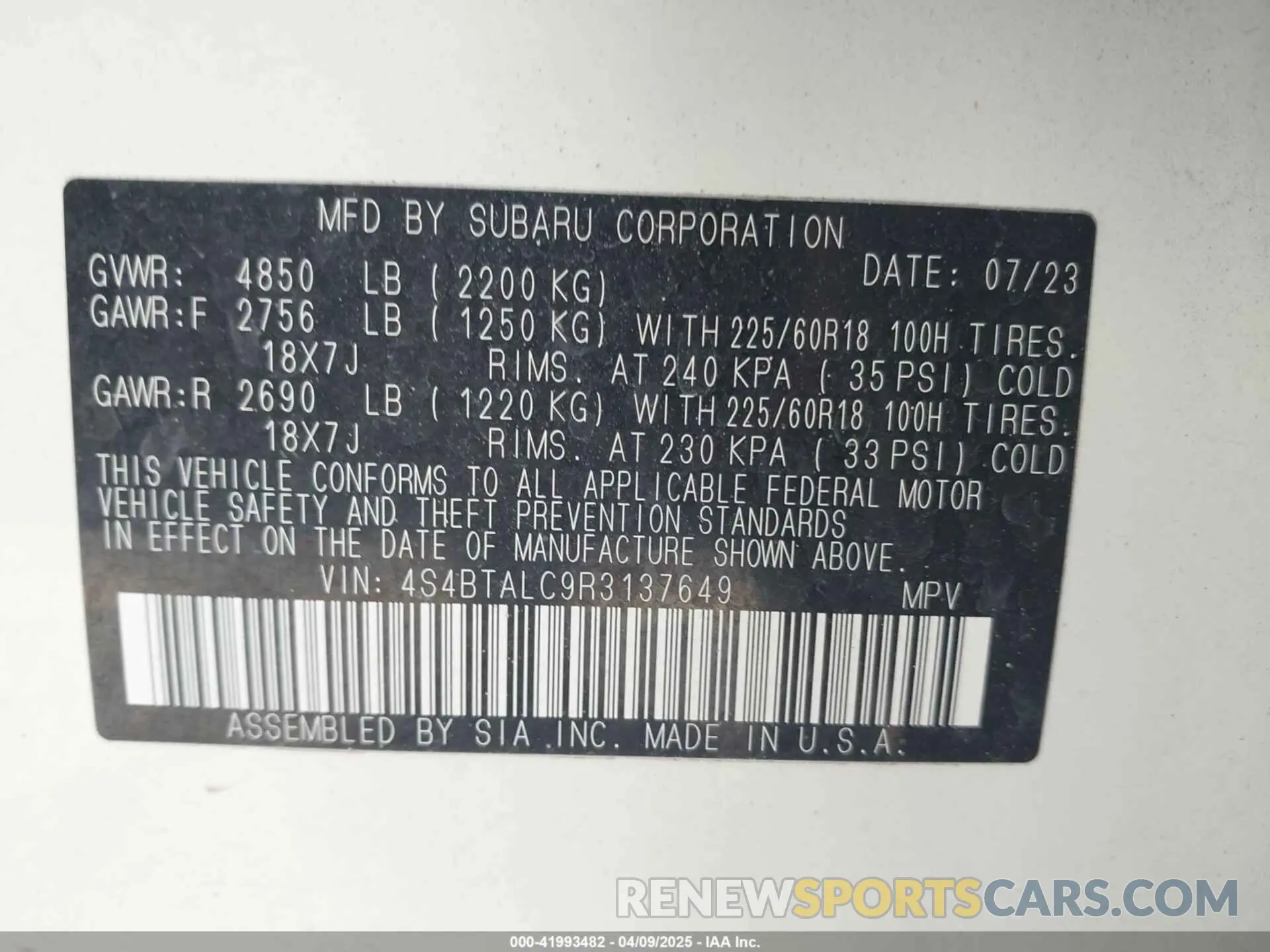9 Photograph of a damaged car 4S4BTALC9R3137649 SUBARU OUTBACK 2024