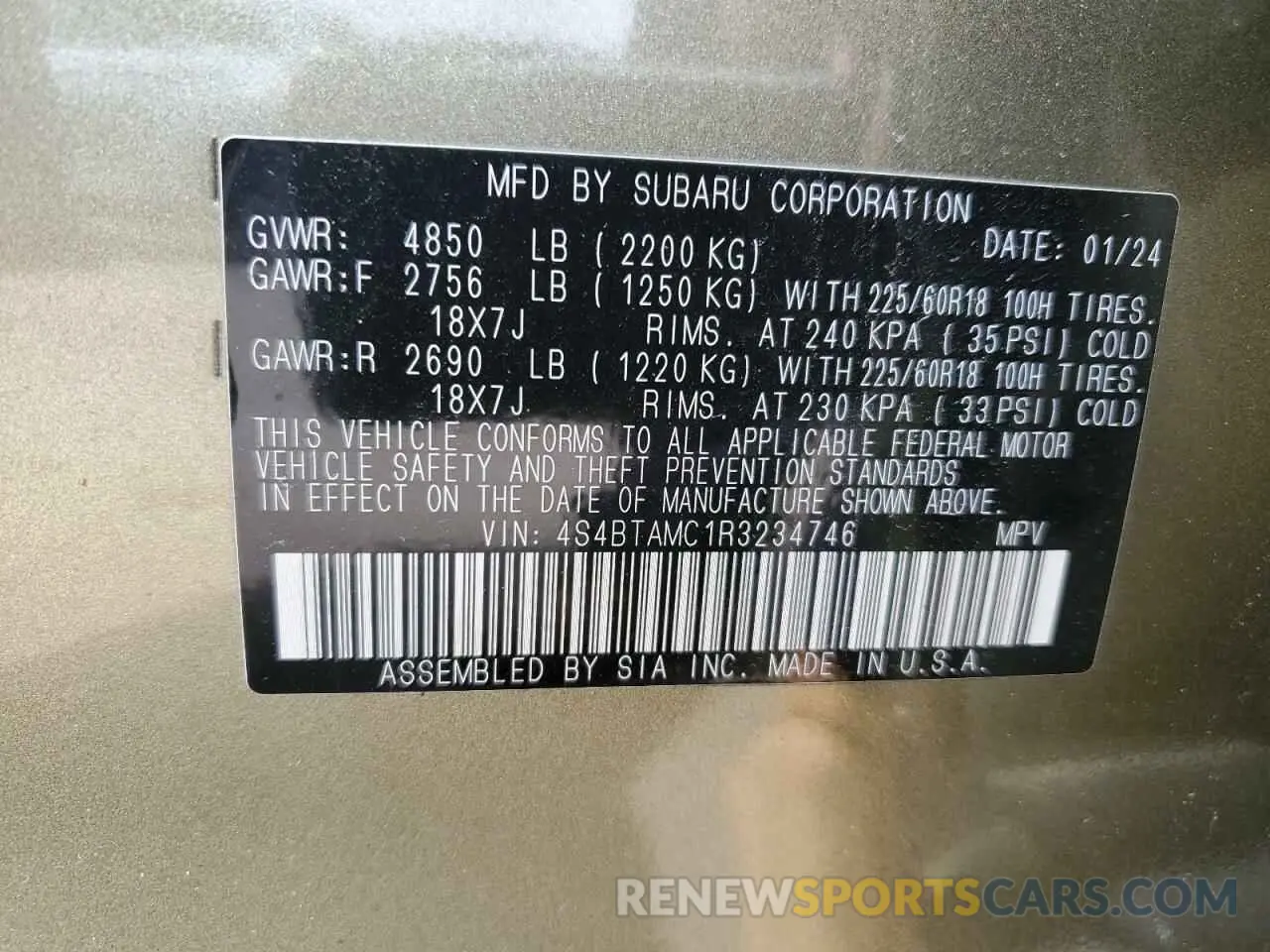 12 Photograph of a damaged car 4S4BTAMC1R3234746 SUBARU OUTBACK 2024