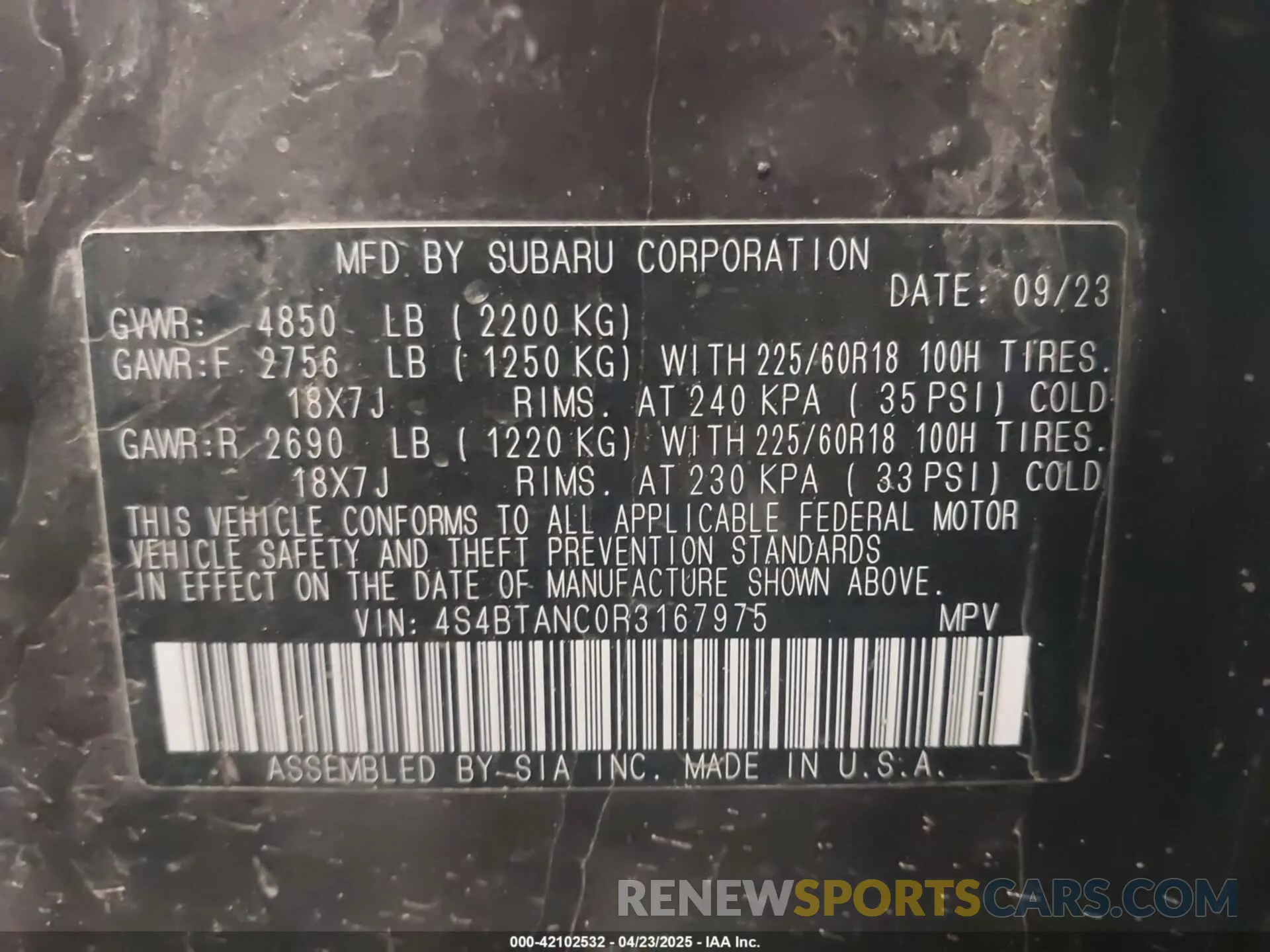 9 Photograph of a damaged car 4S4BTANC0R3167975 SUBARU OUTBACK 2024