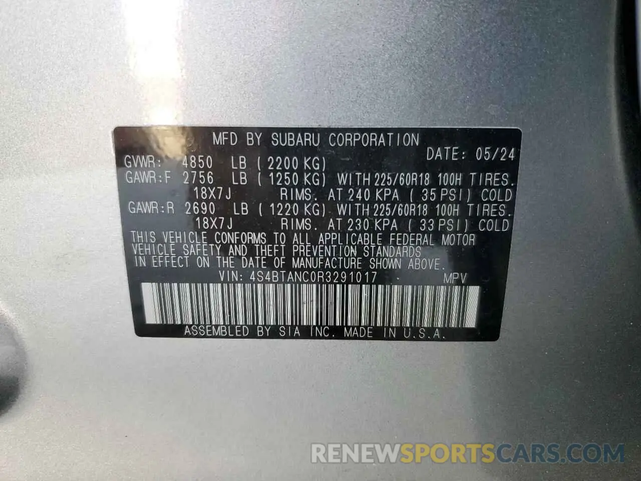 13 Photograph of a damaged car 4S4BTANC0R3291017 SUBARU OUTBACK 2024