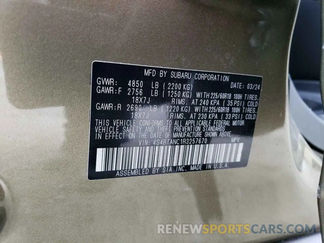 14 Photograph of a damaged car 4S4BTANC1R3257670 SUBARU OUTBACK 2024