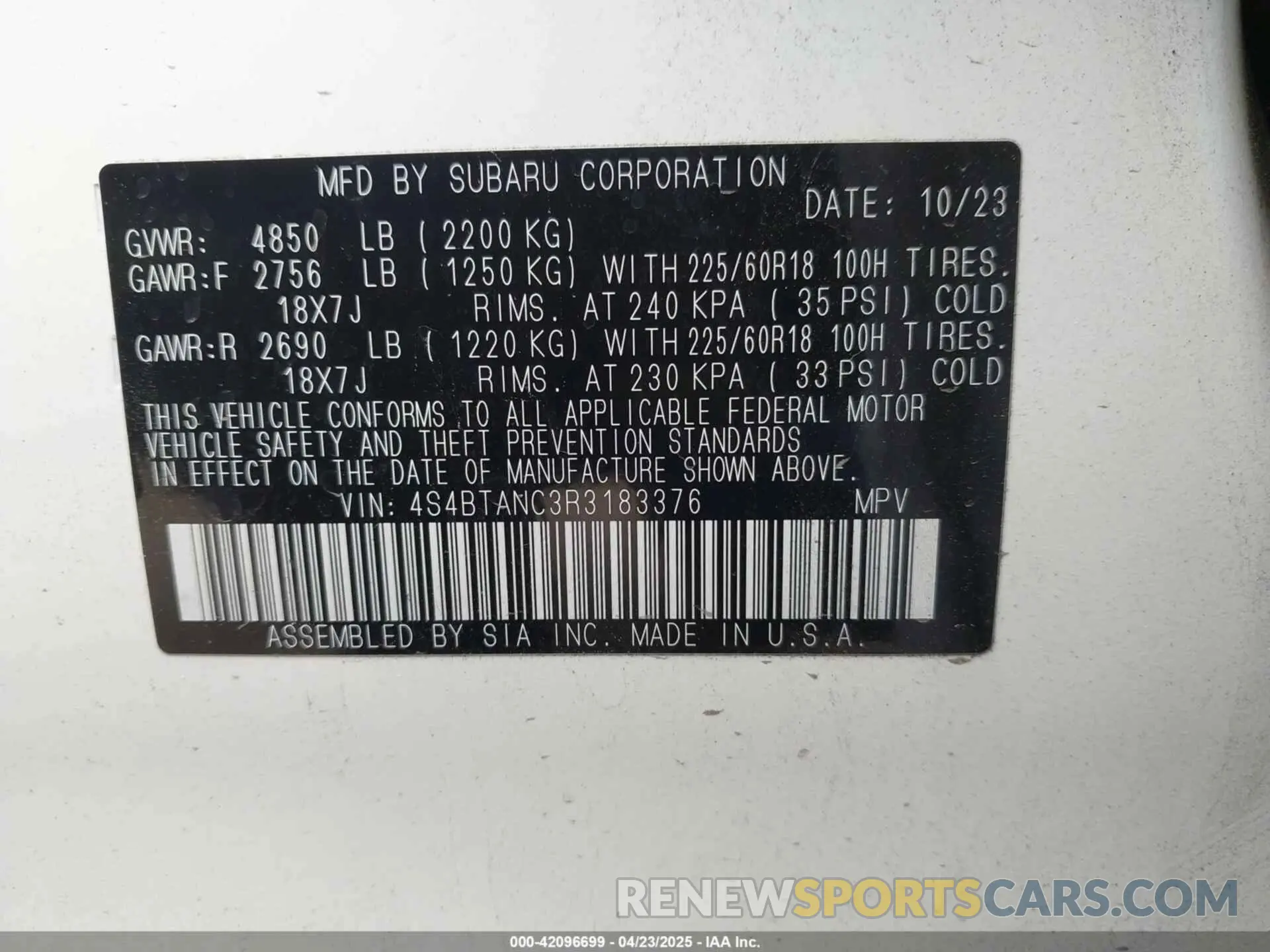 9 Photograph of a damaged car 4S4BTANC3R3183376 SUBARU OUTBACK 2024