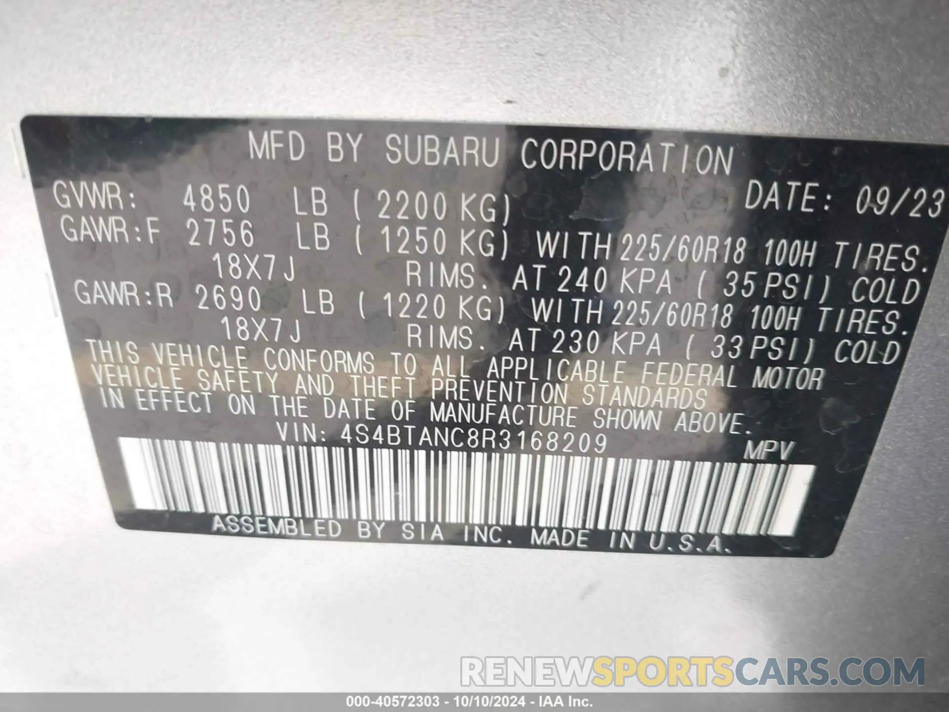 9 Photograph of a damaged car 4S4BTANC8R3168209 SUBARU OUTBACK 2024