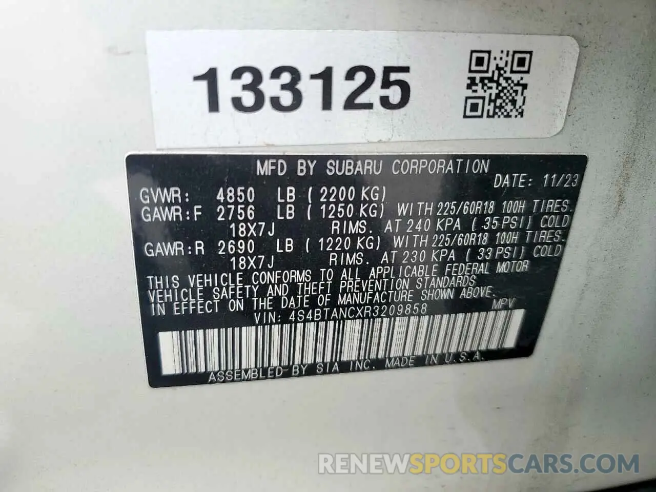 13 Photograph of a damaged car 4S4BTANCXR3209858 SUBARU OUTBACK 2024