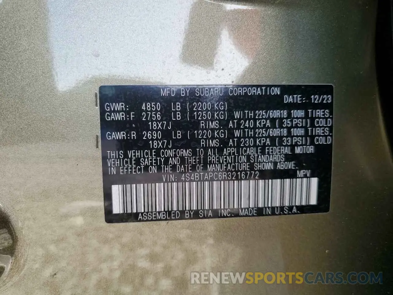 13 Photograph of a damaged car 4S4BTAPC6R3216772 SUBARU OUTBACK 2024